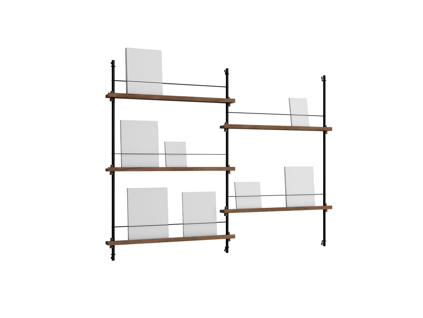 Magazine Shelving Sets (115 cm) by Moebe - MS 115.2 / Black Uprights / Smoked Oak
