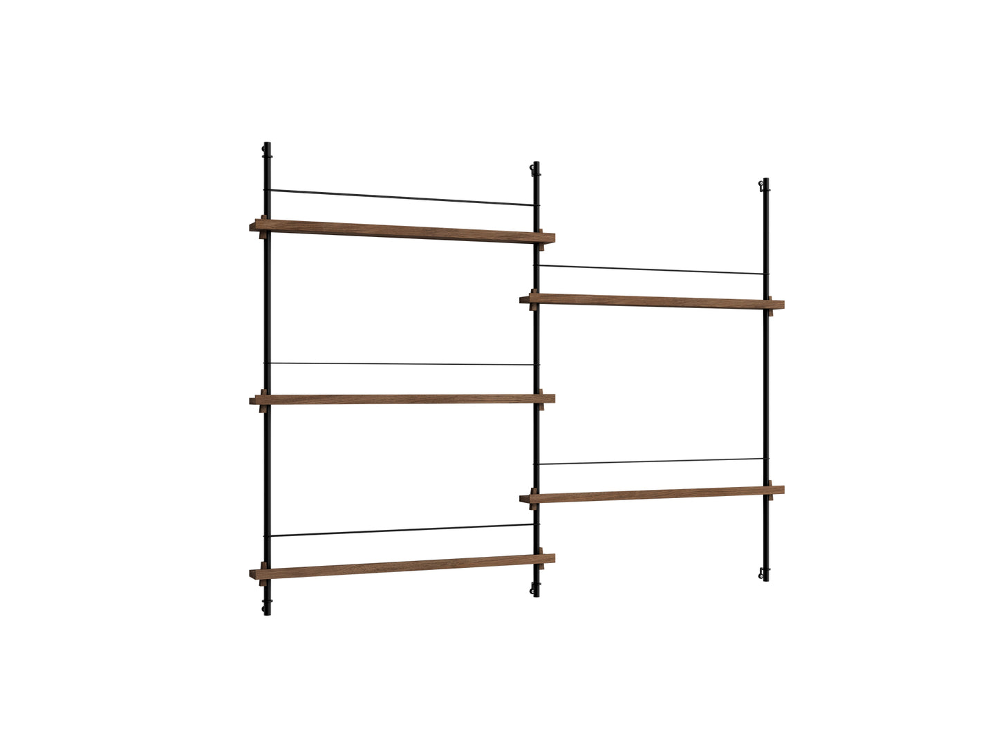 Magazine Shelving Sets (115 cm) by Moebe - MS 115.2 / Black Uprights / Smoked Oak