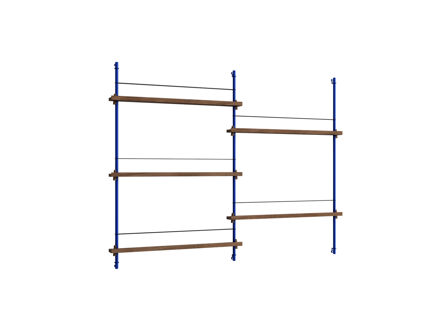 Magazine Shelving Sets (115 cm) by Moebe - MS 115.2 / Deep Blue Uprights / Smoked Oak