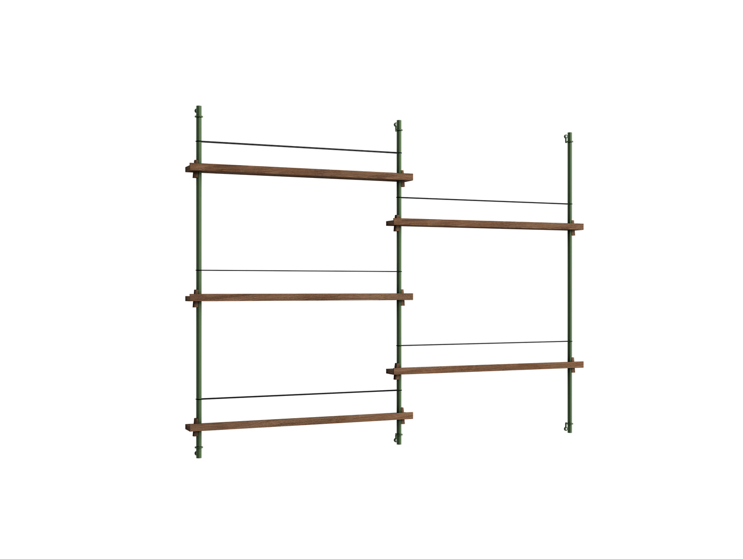 Magazine Shelving Sets (115 cm) by Moebe - MS 115.2 / Pine Green Uprights / Smoked Oak