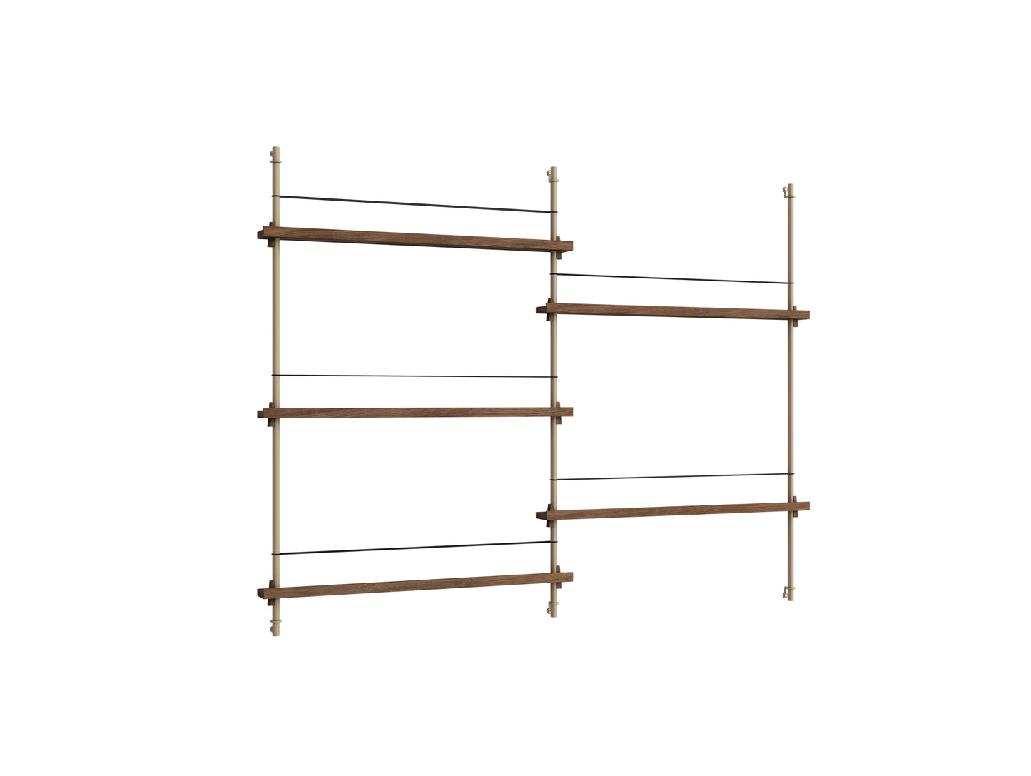 Magazine Shelving Sets (115 cm) by Moebe - MS 115.2 / Warm Grey Uprights / Smoked Oak
