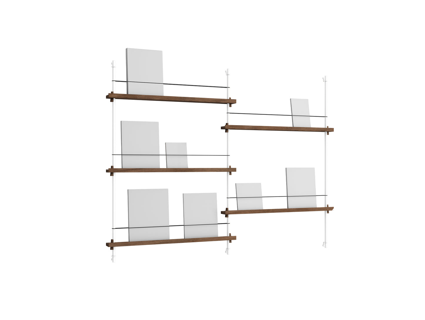 Magazine Shelving Sets (115 cm) by Moebe - MS 115.2 / White Uprights / Smoked Oak