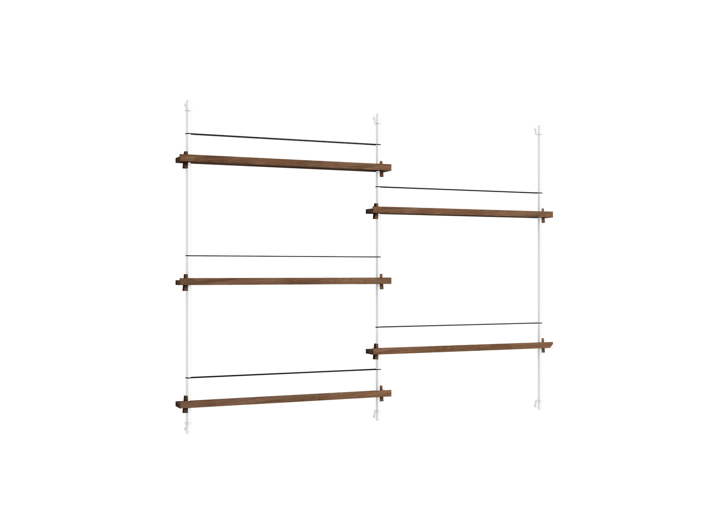 Magazine Shelving Sets (115 cm) by Moebe - MS 115.2 / White Uprights / Smoked Oak