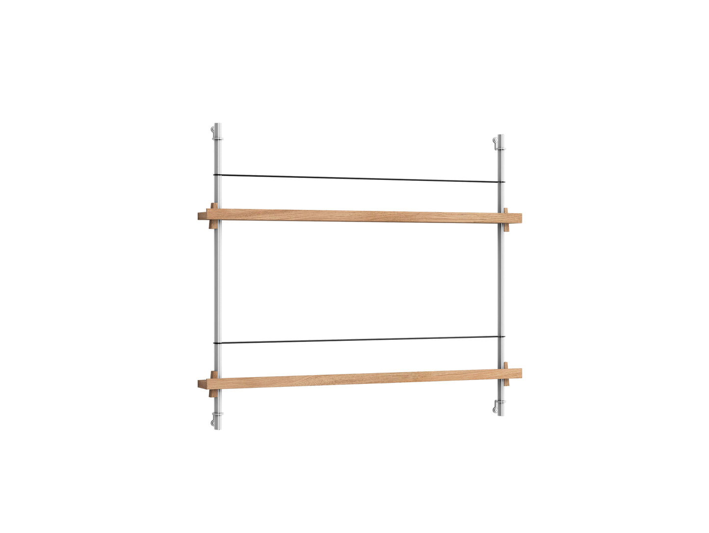 Magazine Shelving Sets (65 cm) by Moebe - Stainless Steel Uprights / Oiled Oak