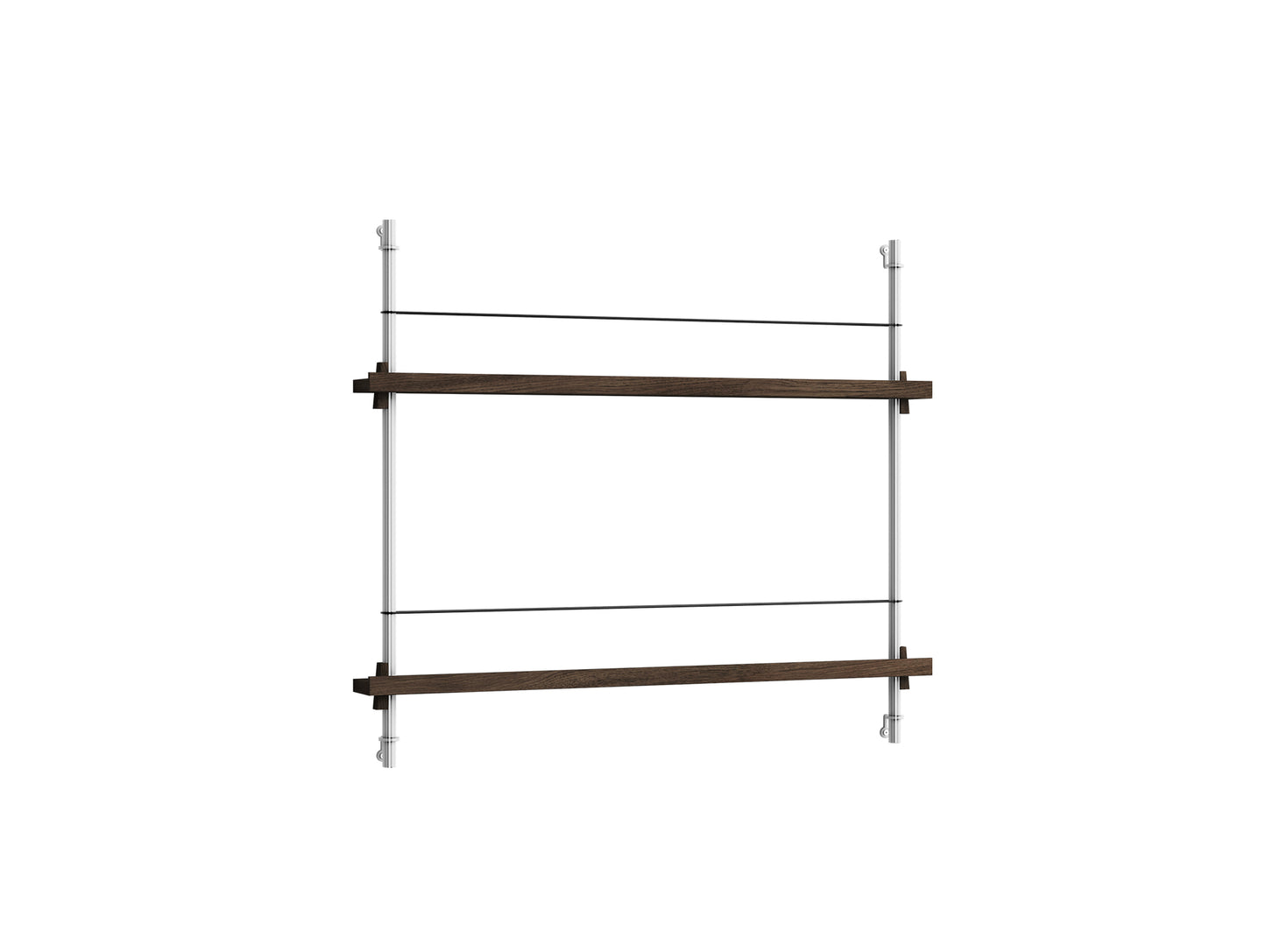 Magazine Shelving Sets (65 cm) by Moebe - Stainless Steel Uprights / Smoked Oak