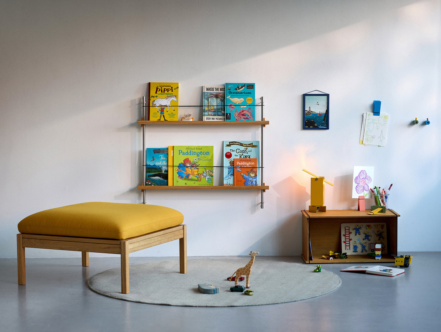Magazine Shelving Sets (65 cm) by Moebe - Stainless Steel Uprights / Oiled Oak