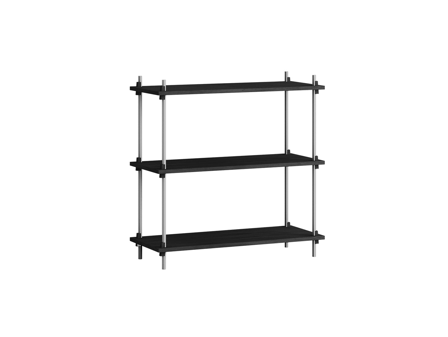 Shelving System Sets (85 cm) by Moebe - S.85.1.A / Stainless Steel Uprights / Black Painted Oak
