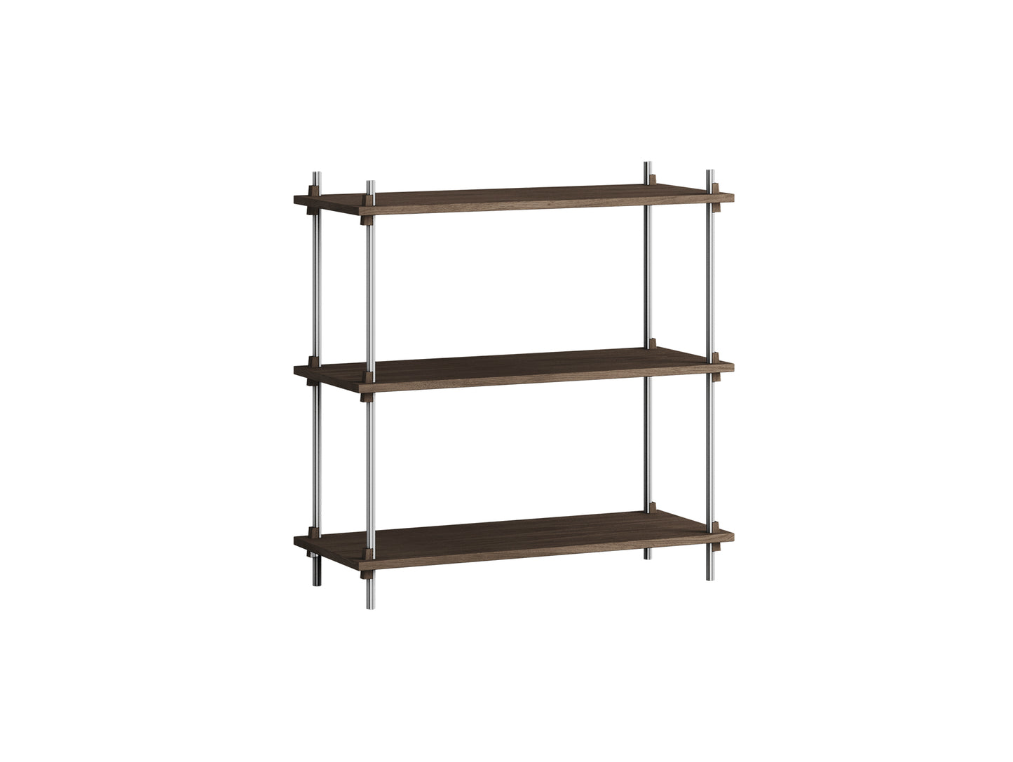 Shelving System Sets (85 cm) by Moebe - S.85.1.A / Stainless Steel Uprights / Smoked Oak