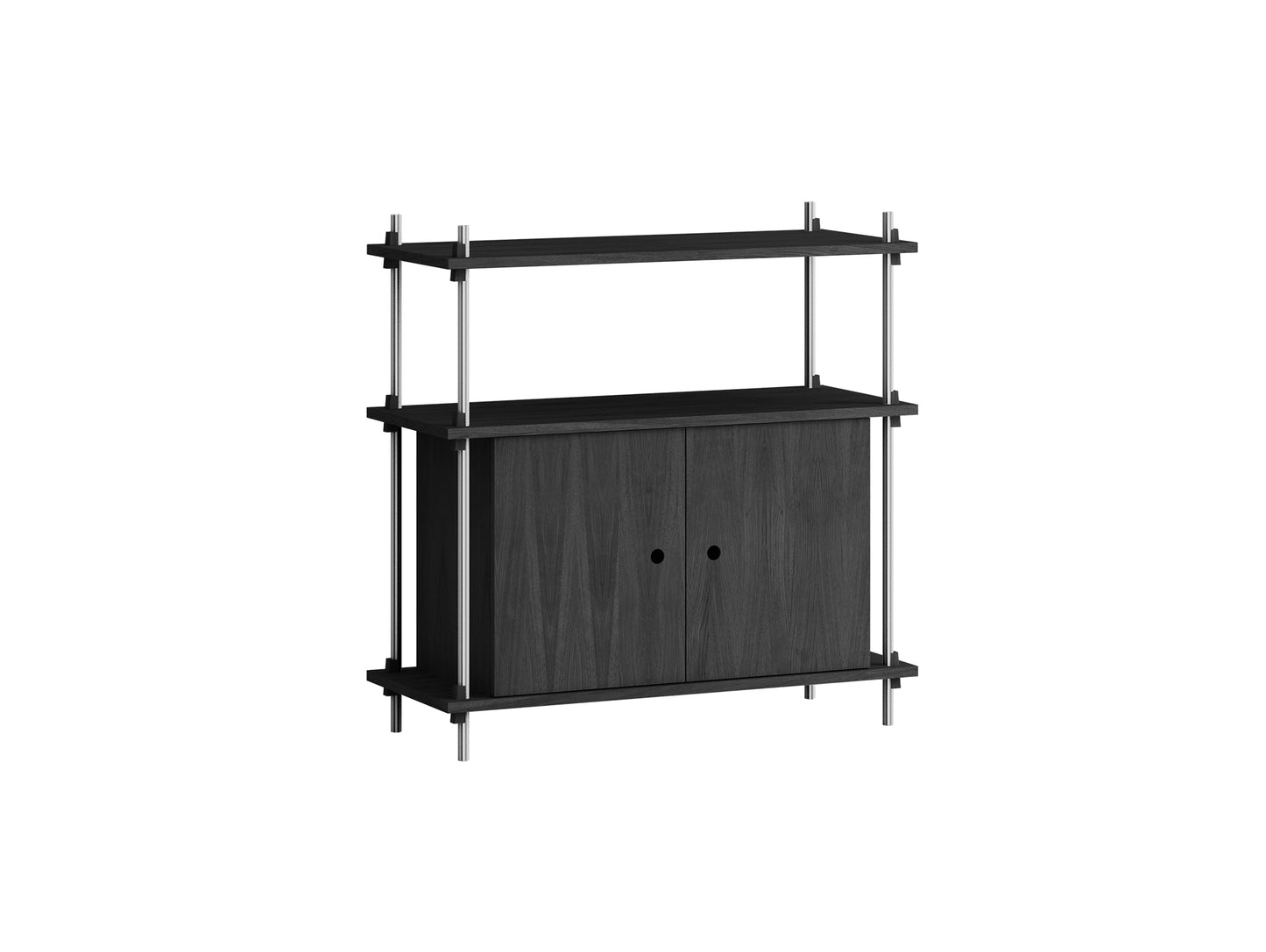 Shelving System Sets (85 cm) by Moebe - S.85.1.B / Stainless Steel Uprights / Black Painted Oak