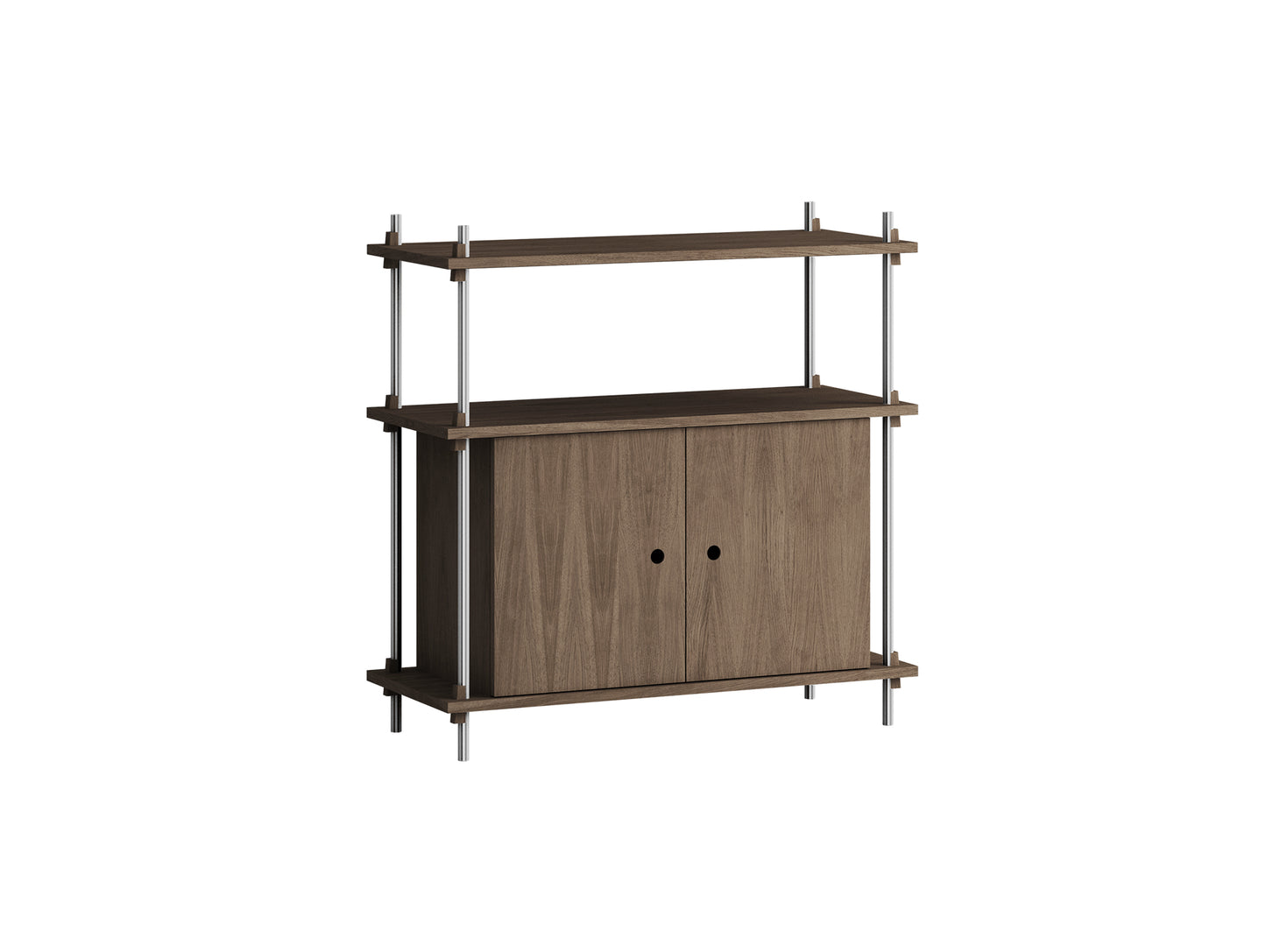 Shelving System Sets (85 cm) by Moebe - S.85.1.B / Stainless Steel Uprights / Smoked Oak