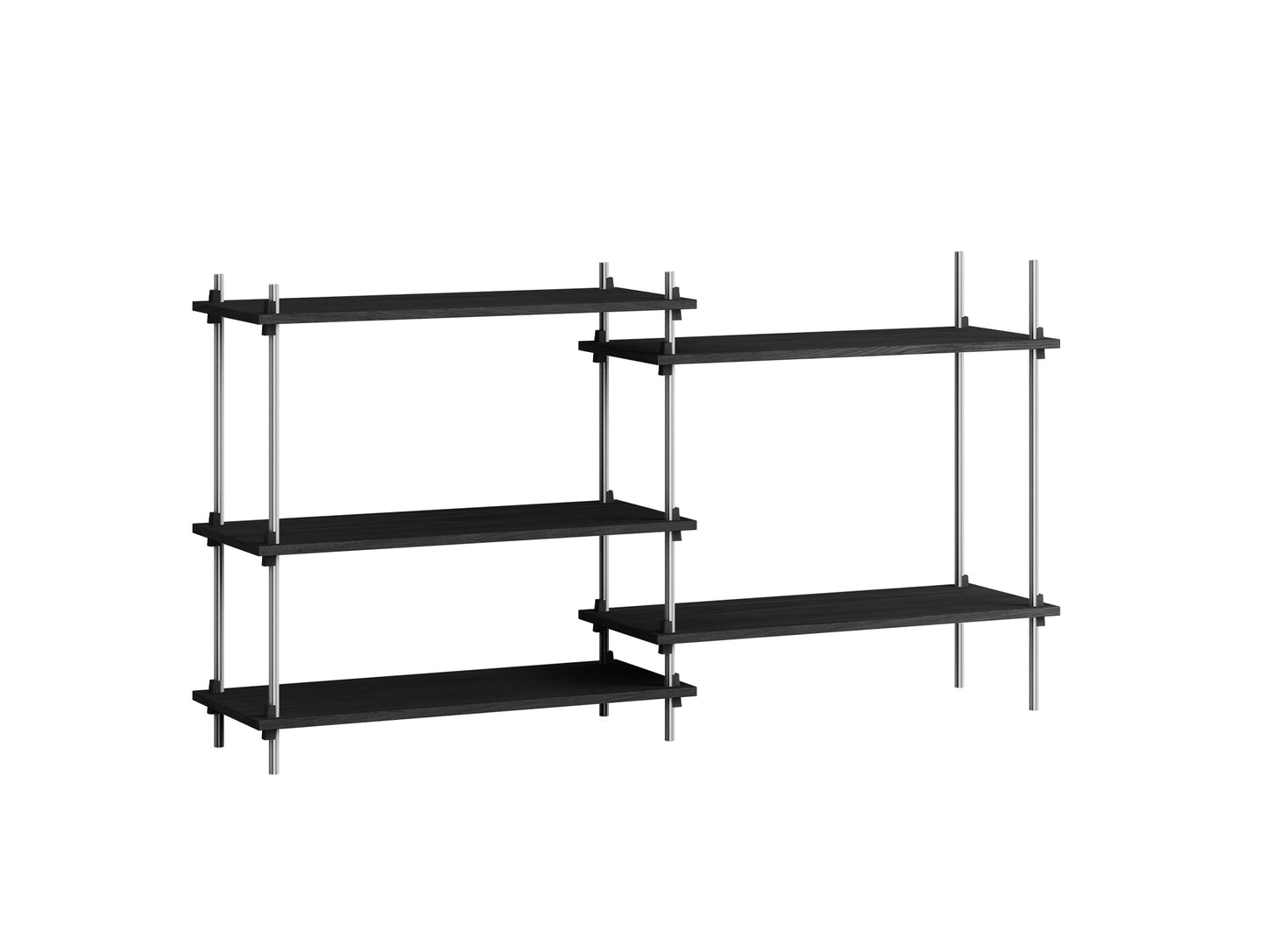 Shelving System Sets (85 cm) by Moebe - S.85.2.A / Stainless Steel Uprights / Black Painted Oak