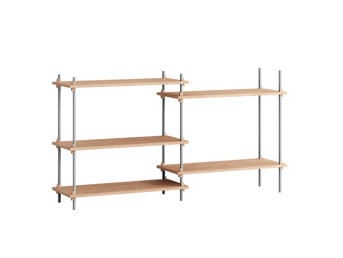Shelving System Sets (85 cm) by Moebe - S.85.2.A / Stainless Steel Uprights / Oiled Oak