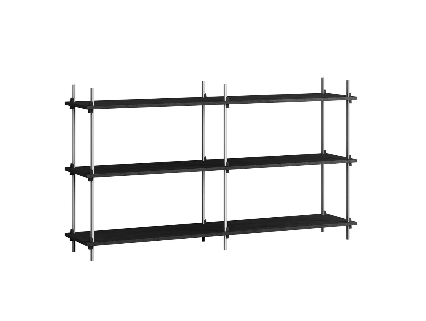 Shelving System Sets (85 cm) by Moebe - S.85.2.B / Stainless Steel Uprights / Black Painted Oak