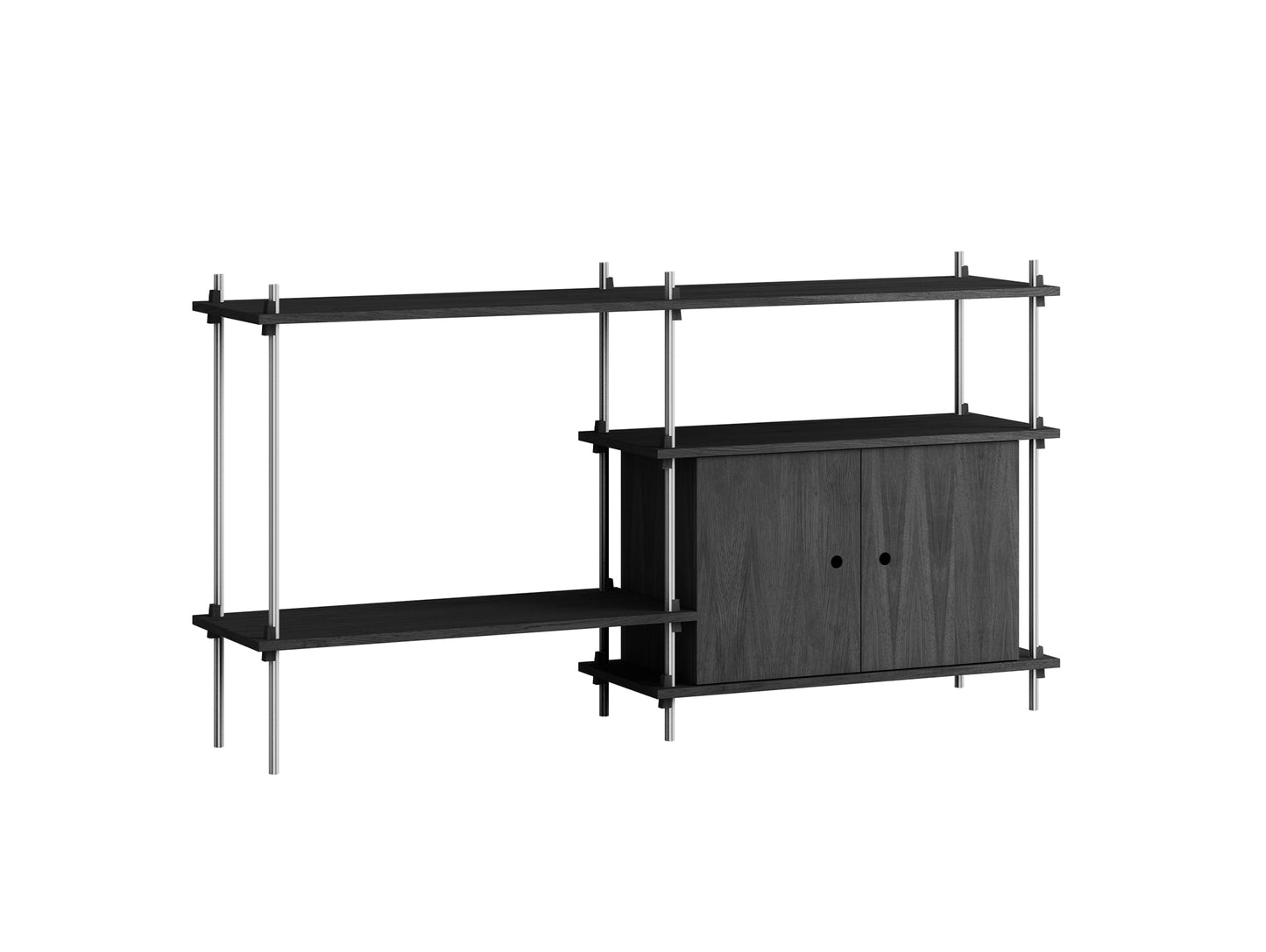 Shelving System Sets (85 cm) by Moebe - S.85.2.C / Stainless Steel Uprights / Black Painted Oak