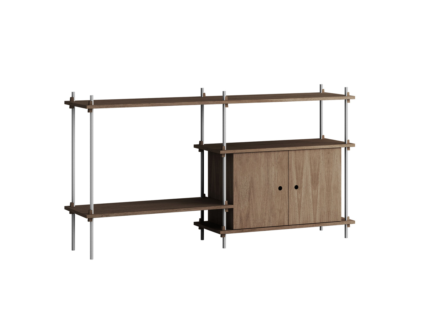Shelving System Sets (85 cm) by Moebe - S.85.2.C / Stainless Steel Uprights / Smoked Oak