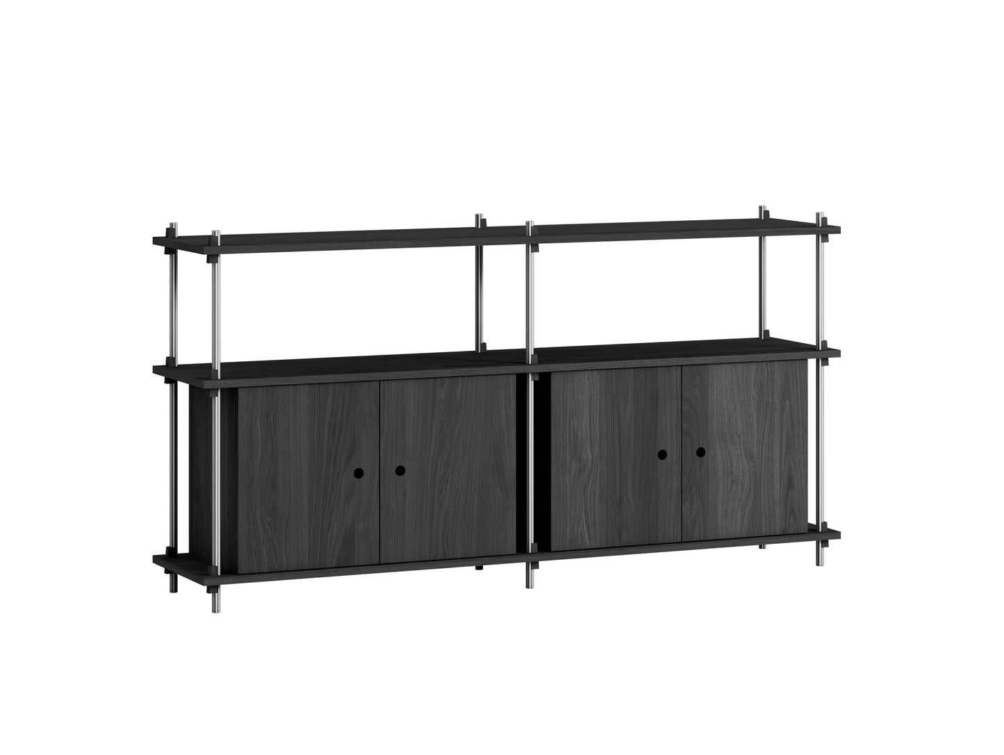 Shelving System Sets (85 cm) by Moebe - S.85.2.D / Stainless Steel Uprights / Black Painted Oak