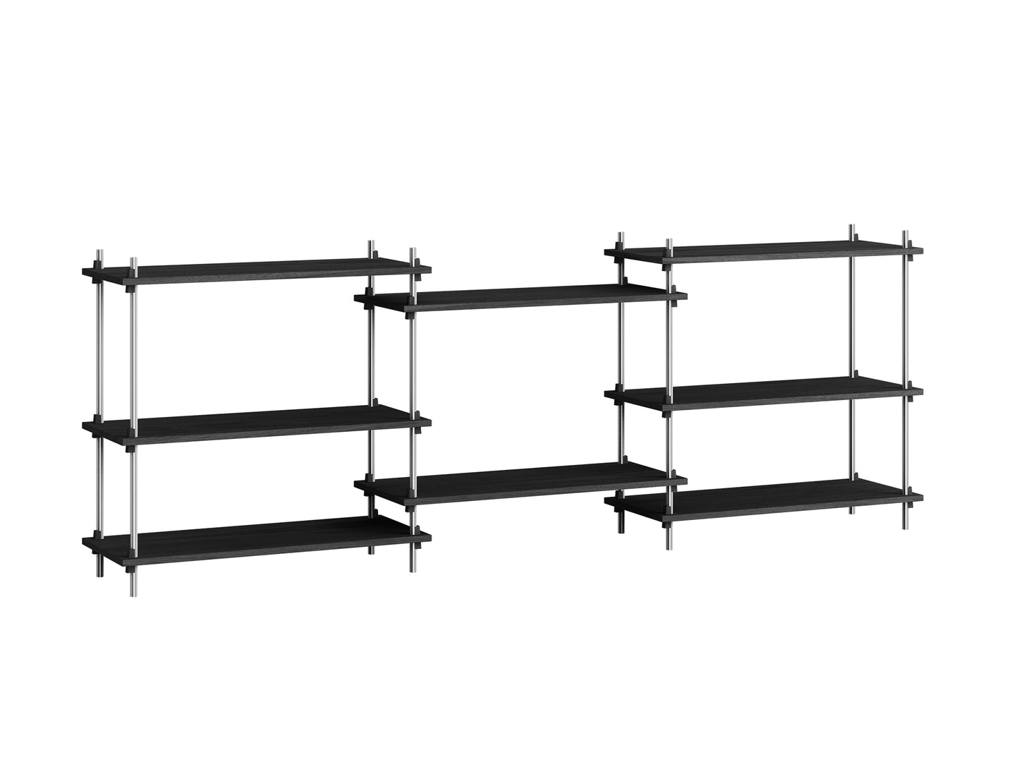 Shelving System Sets (85 cm) by Moebe - S.85.3.A / Stainless Steel Uprights / Black Painted Oak