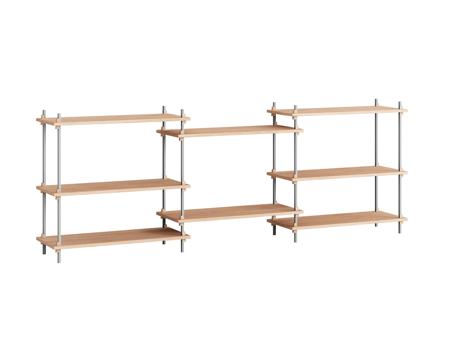 Shelving System Sets (85 cm) by Moebe - S.85.3.A / Stainless Steel Uprights / Oiled Oak