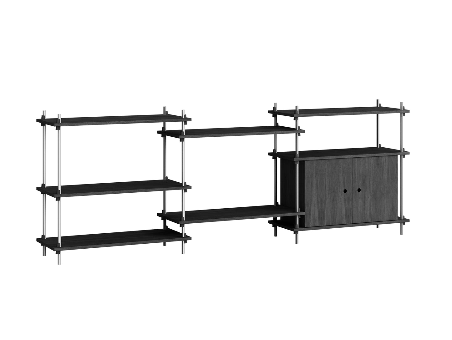 Shelving System Sets (85 cm) by Moebe - S.85.3.B / Stainless Steel Uprights / Black Painted Oak