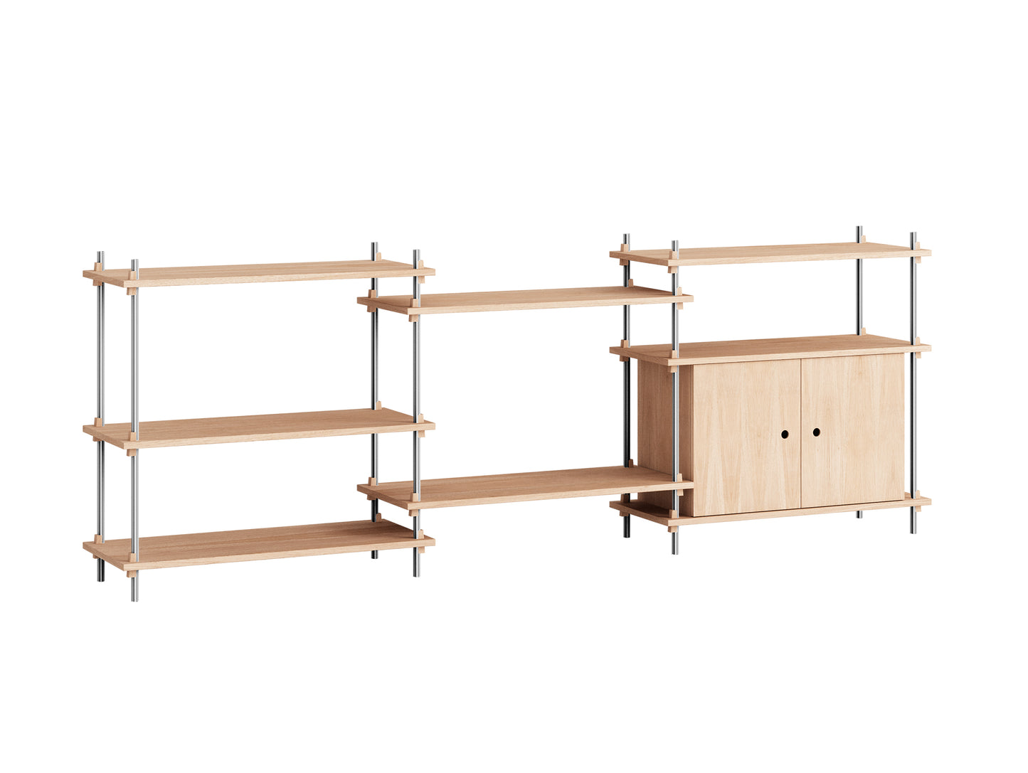 Shelving System Sets (85 cm) by Moebe - S.85.3.B / Stainless Steel Uprights / Oiled Oak