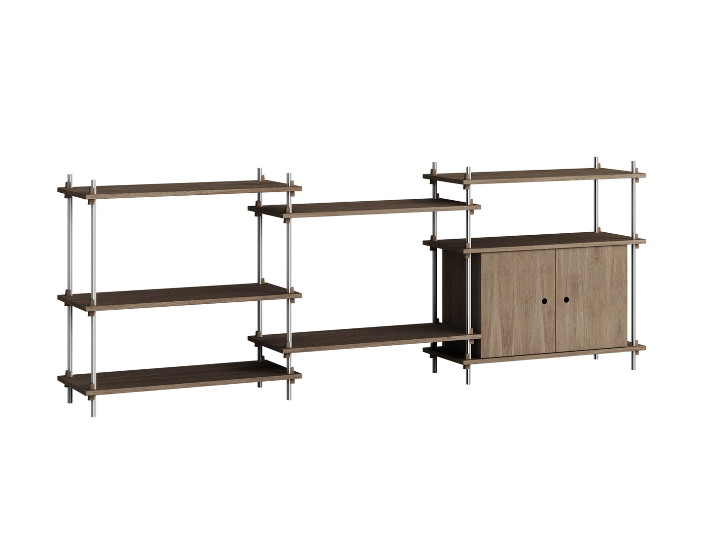 Shelving System Sets (85 cm) by Moebe - S.85.3.B / Stainless Steel Uprights / Smoked Oak
