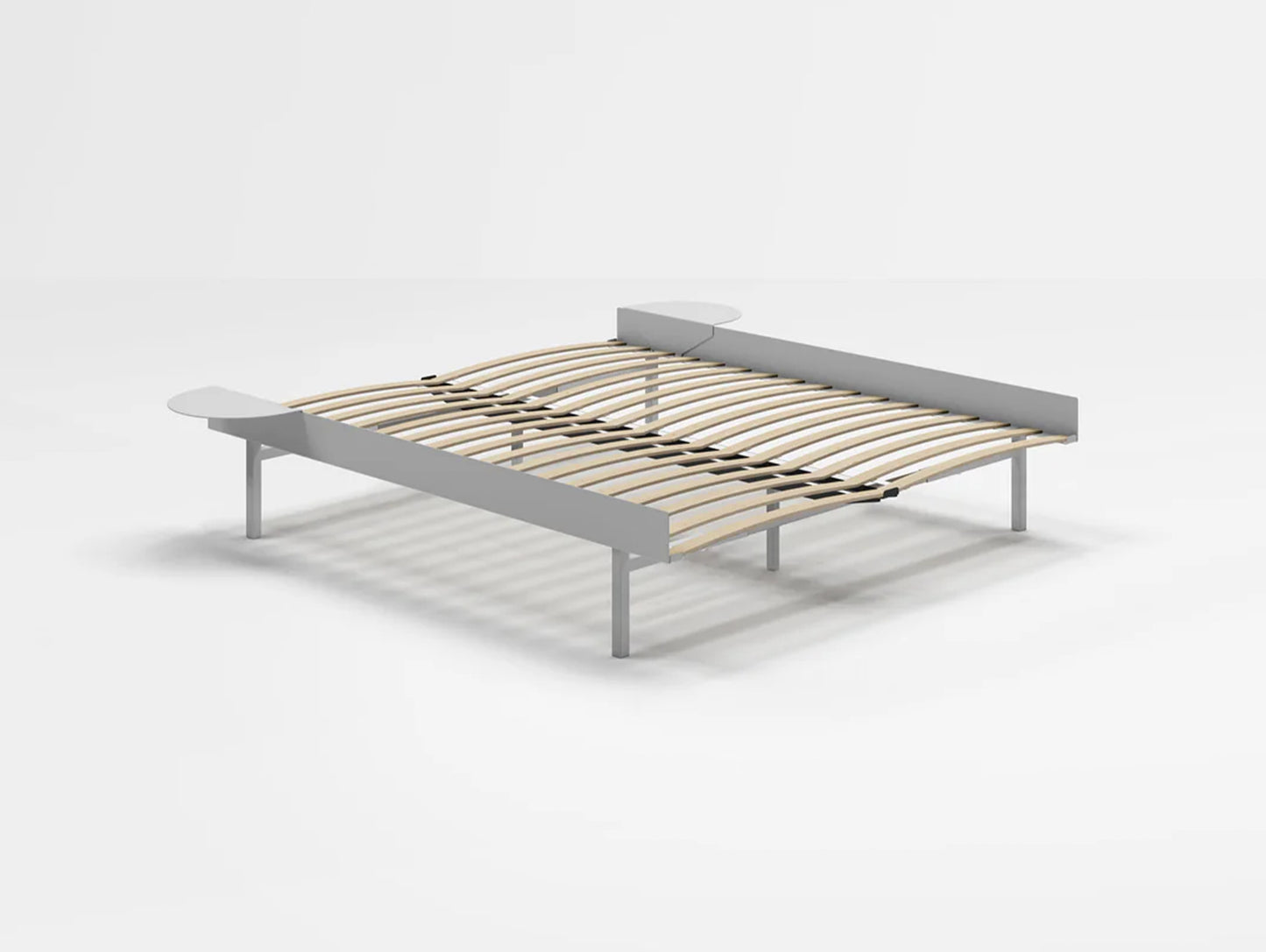 Bed 90 - 180 cm (High) - Stainless Steel by Moebe / Bed Frame with 160cm wide Slats / 2 Side Tables