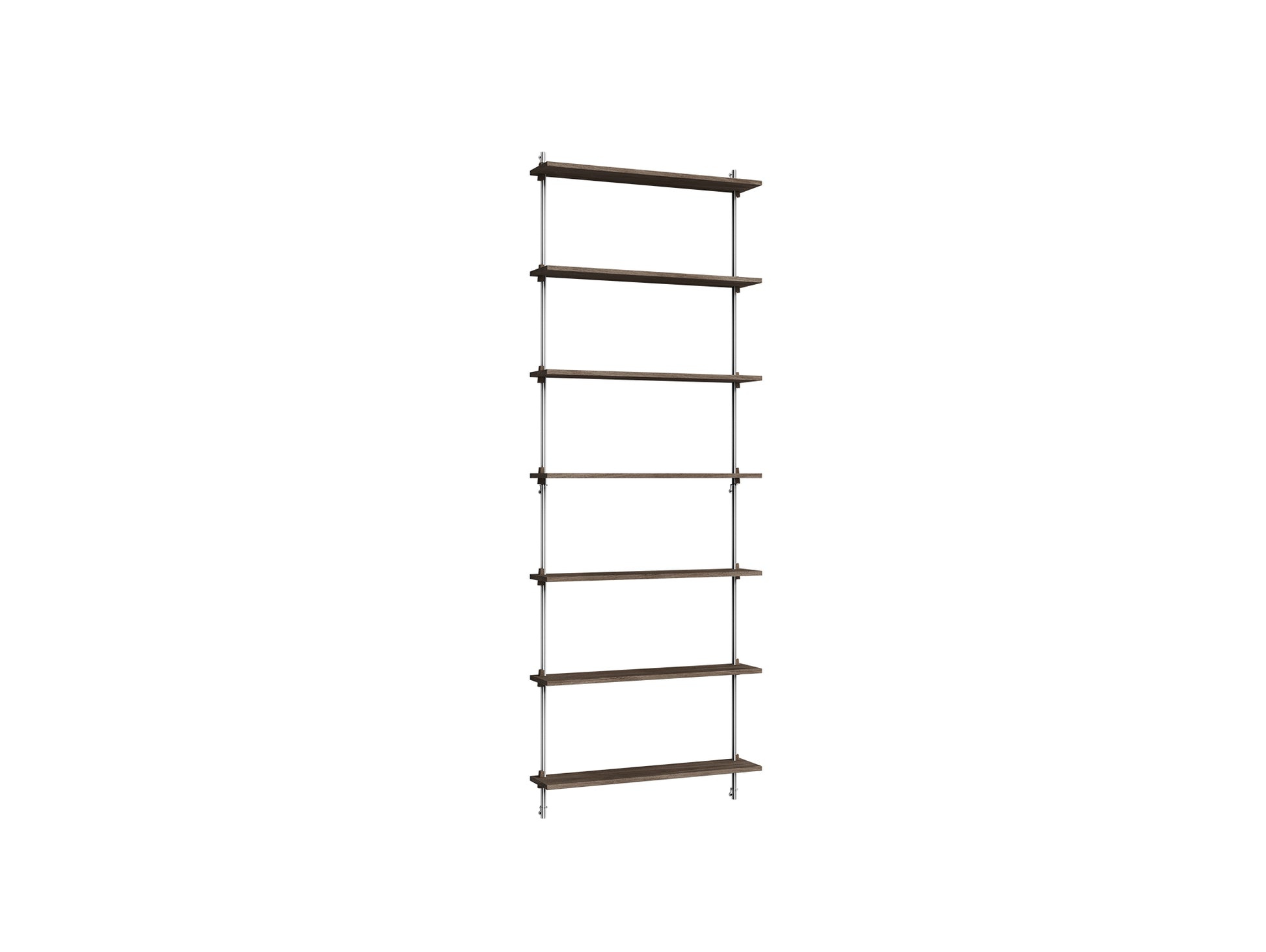 Wall Shelving System Sets (230 cm) by Moebe - WS.230.1 / Stainless Steel Uprights / Smoked Oak