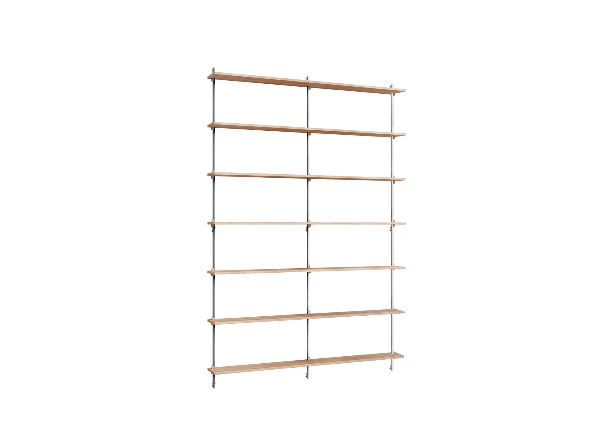 Wall Shelving System Sets (230 cm) by Moebe - WS.230.2.B / Stainless Steel Uprights / Oiled Oak