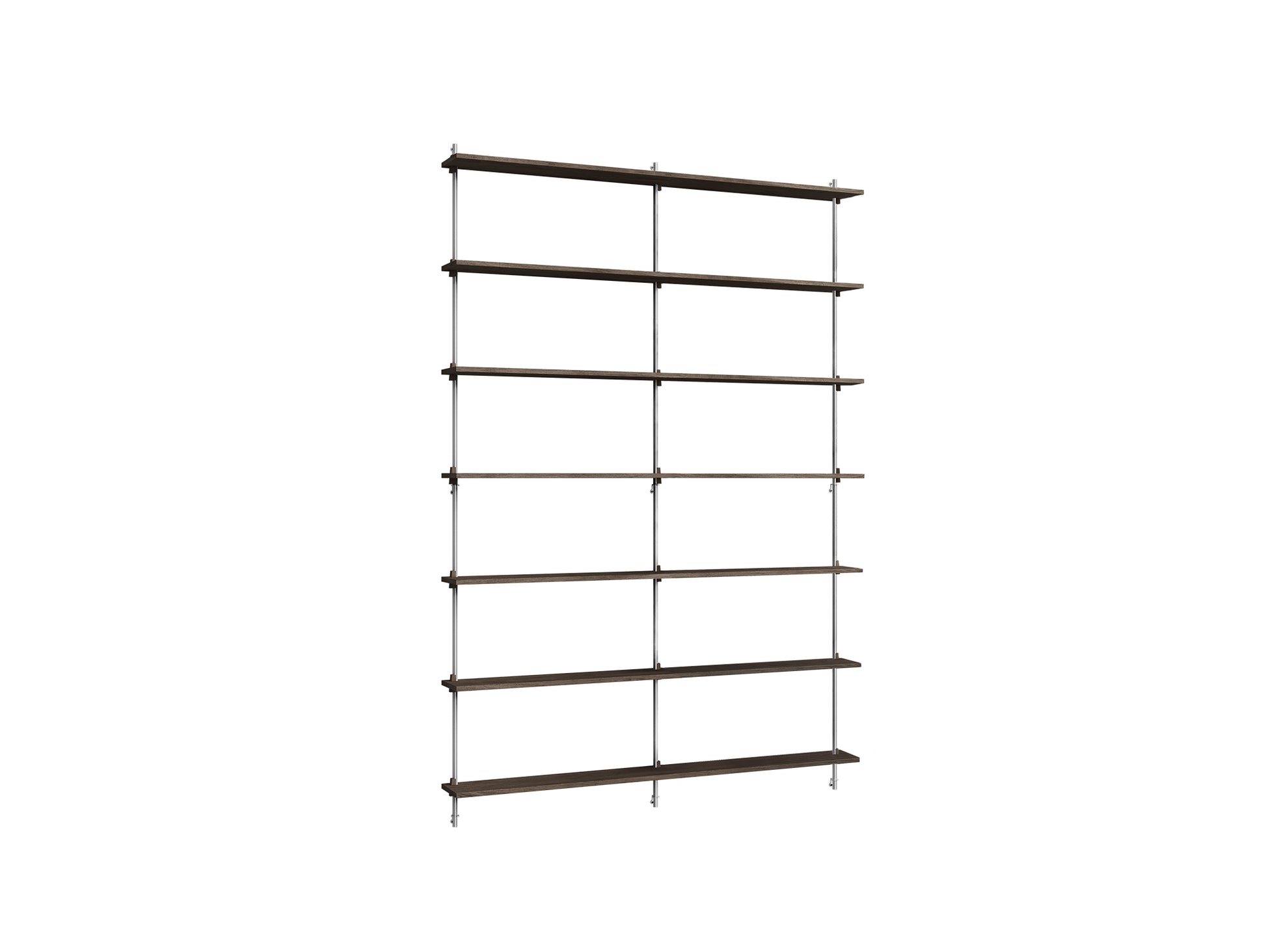 Wall Shelving System Sets (230 cm) by Moebe - WS.230.2.B / Stainless Steel Uprights / Smoked Oak