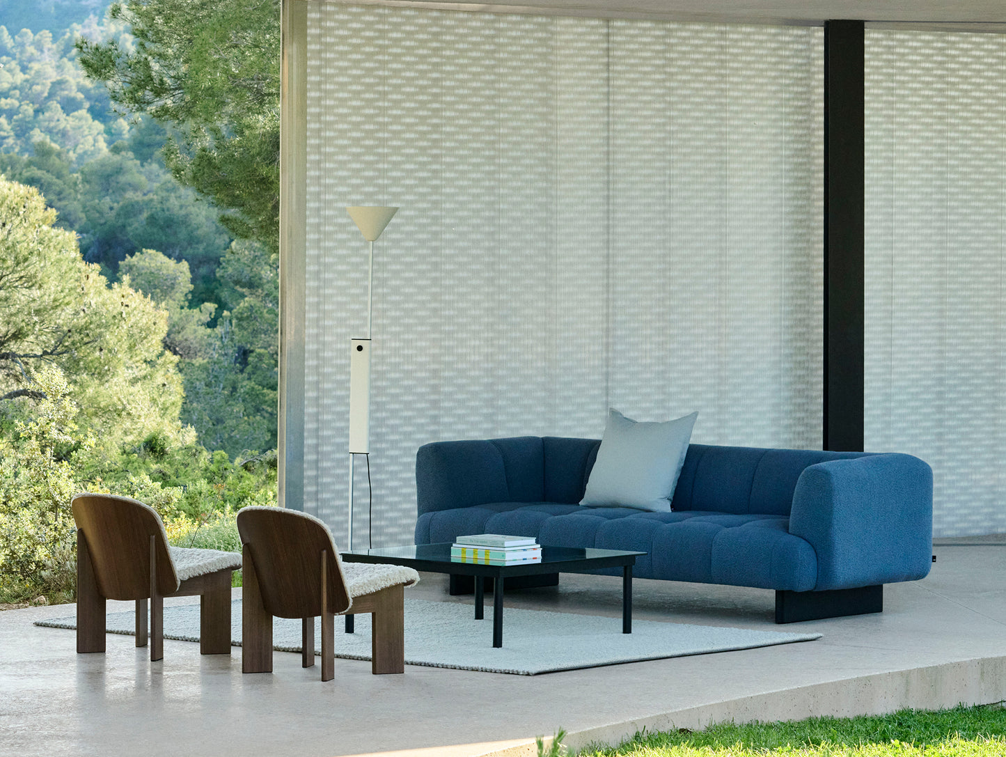 Quilton Lift 3-Seater Sofa by HAY - Turf Blue Grey / Black Oak Base