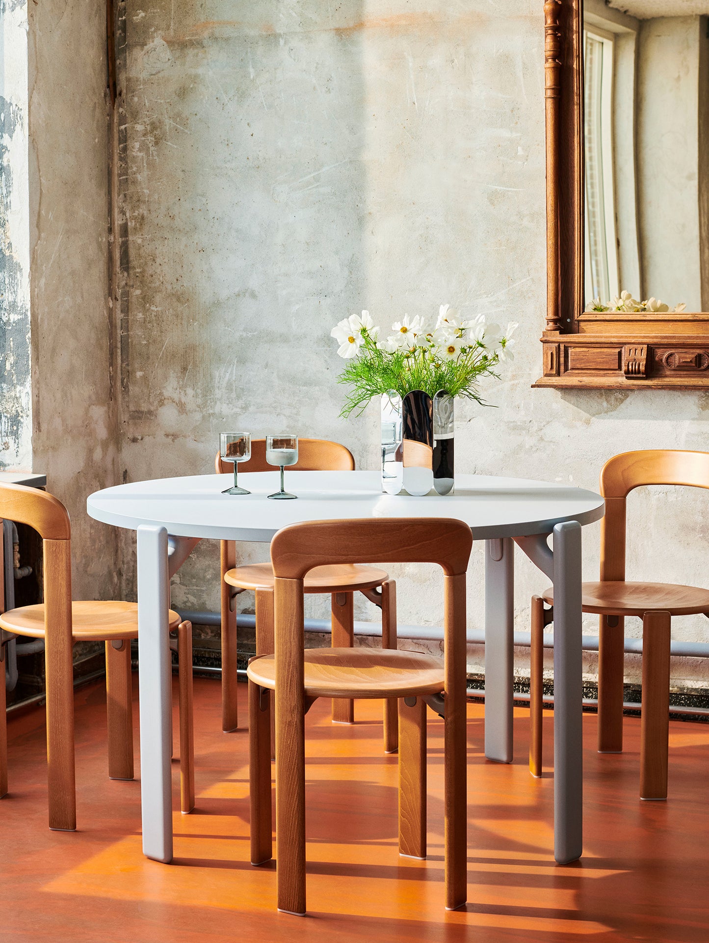 Rey Dining Table by HAY - Gull Laminate Tabletop / Slate Blue Beech Frame