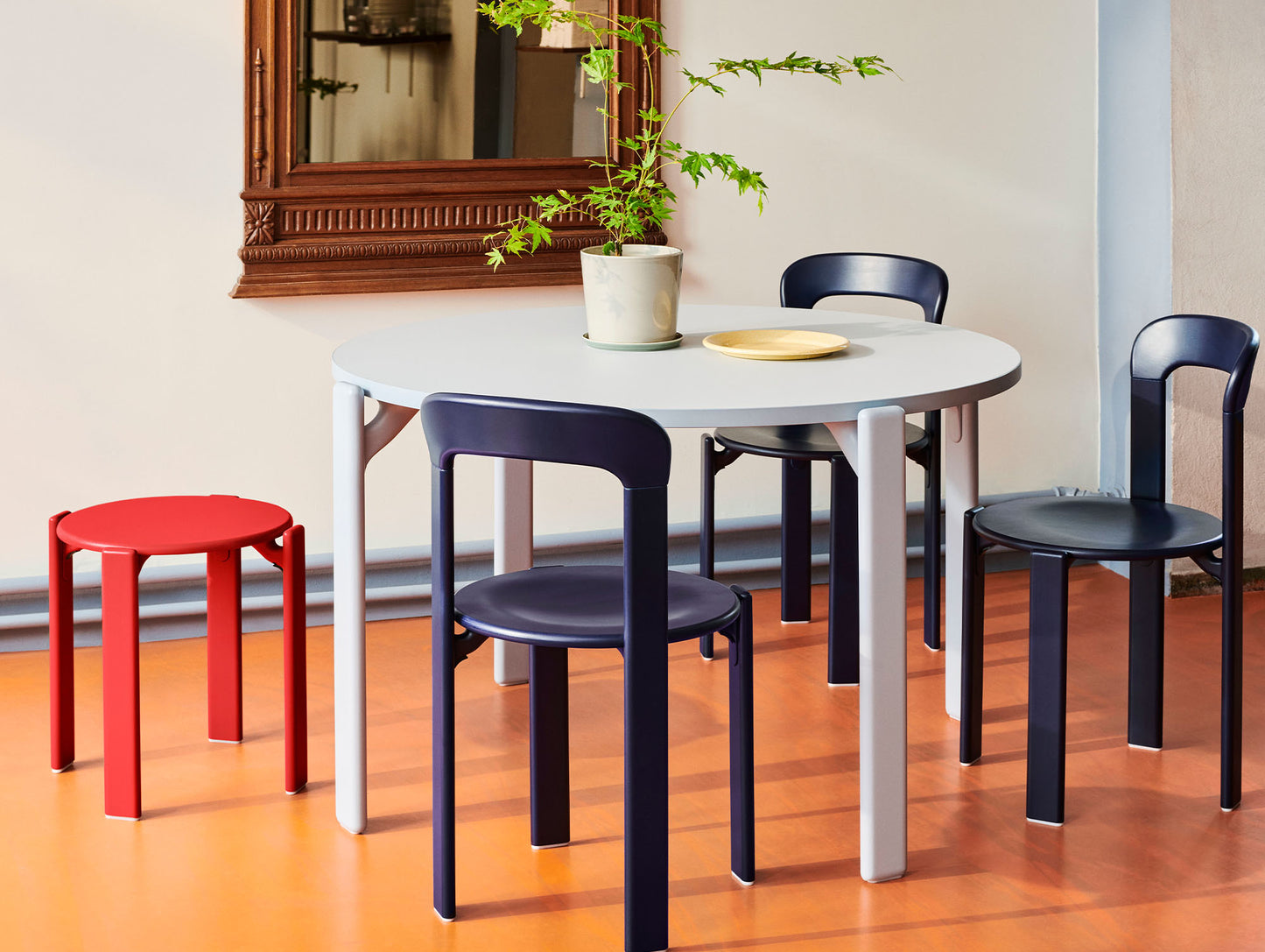 Rey Dining Table by HAY - Gull Laminate Tabletop / Slate Blue Beech Frame