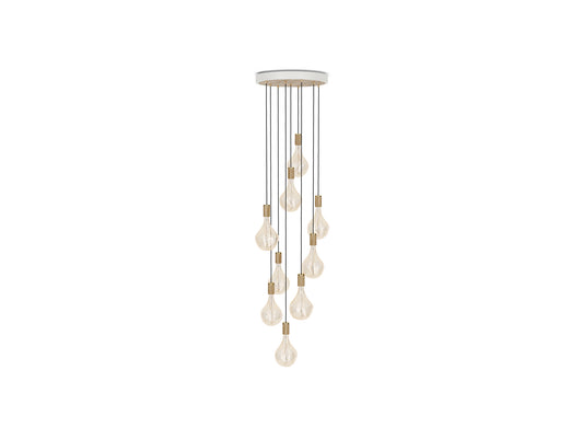 Nine Pendant with Voronoi II by Tala - White Canopy / Brass Grip with Oak Pendants