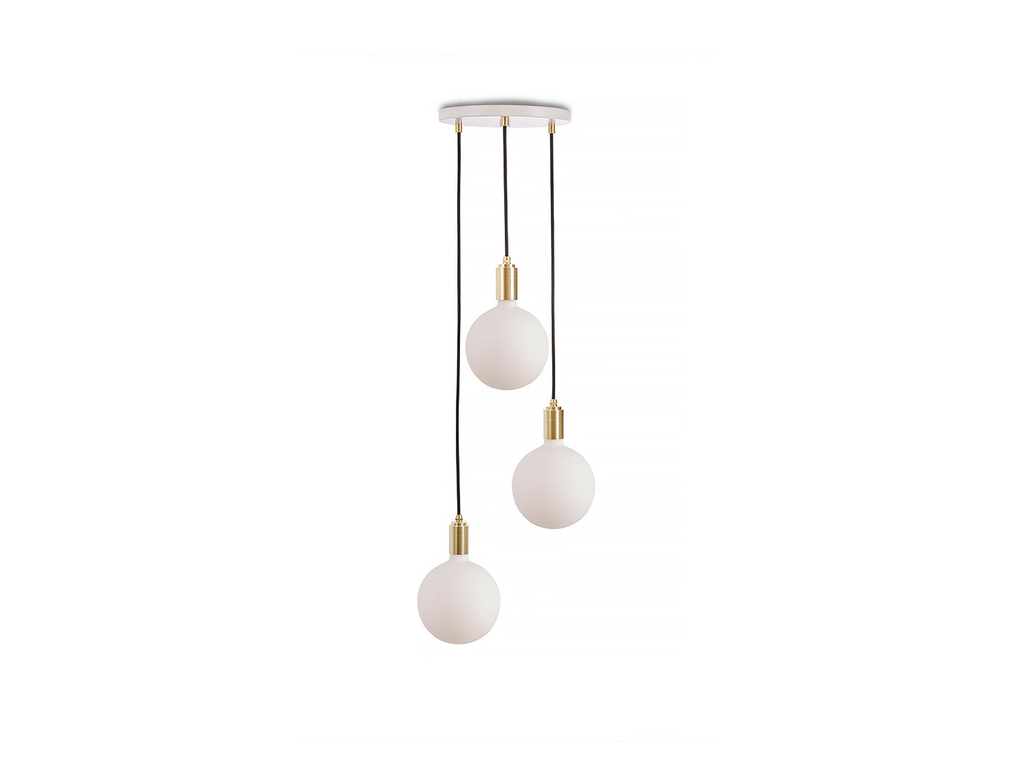 Triple Pendant with Sphere IV by Tala / White Canopy / Brass Grip with Brass Pendants