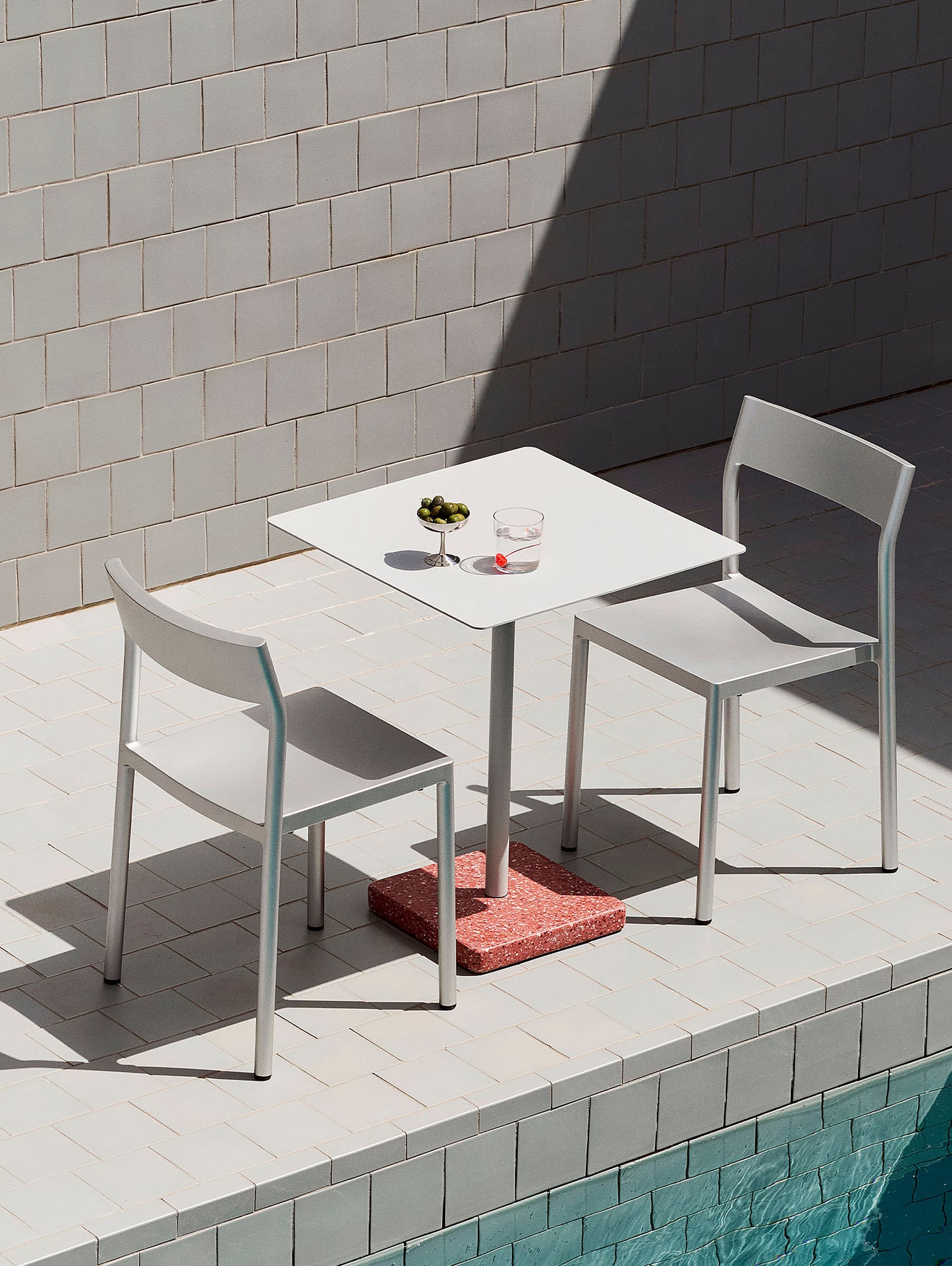 Terrazzo Table by HAY - Square Top (60 x 60 cm) / Sky Grey / Red Terrazzo