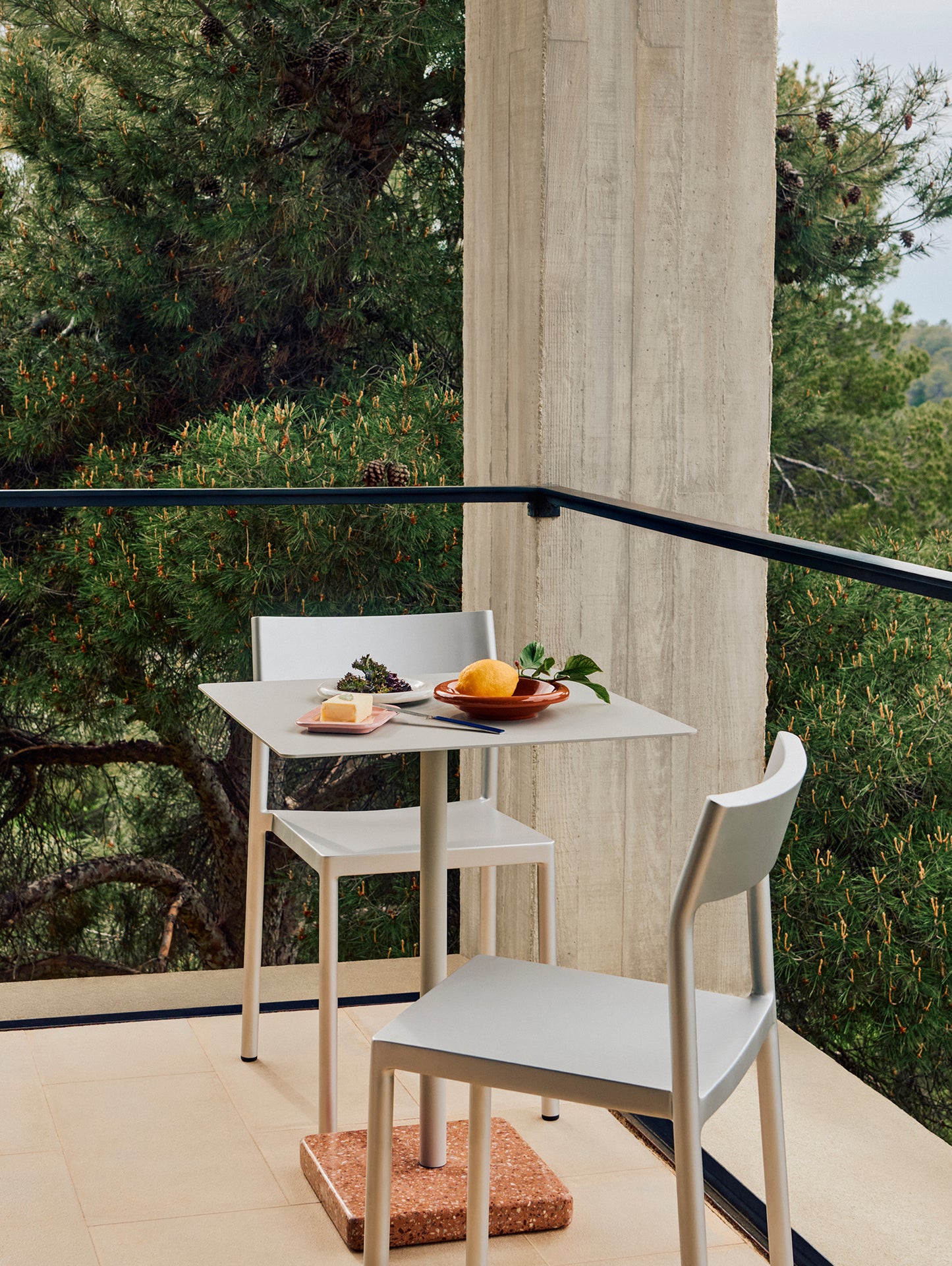 Terrazzo Table by HAY - Square Top (60 x 60 cm) / Sky Grey / Red Terrazzo