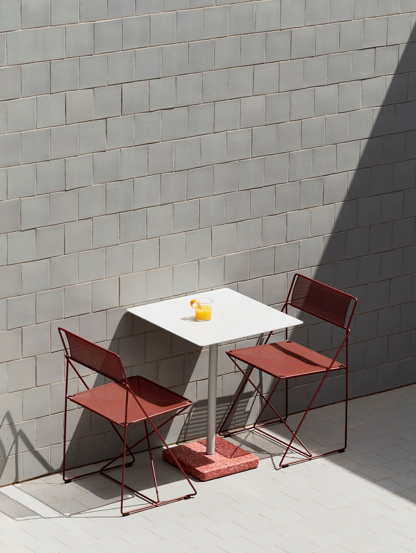 Terrazzo Table by HAY - Square Top (60 x 60 cm) / Sky Grey / Red Terrazzo
