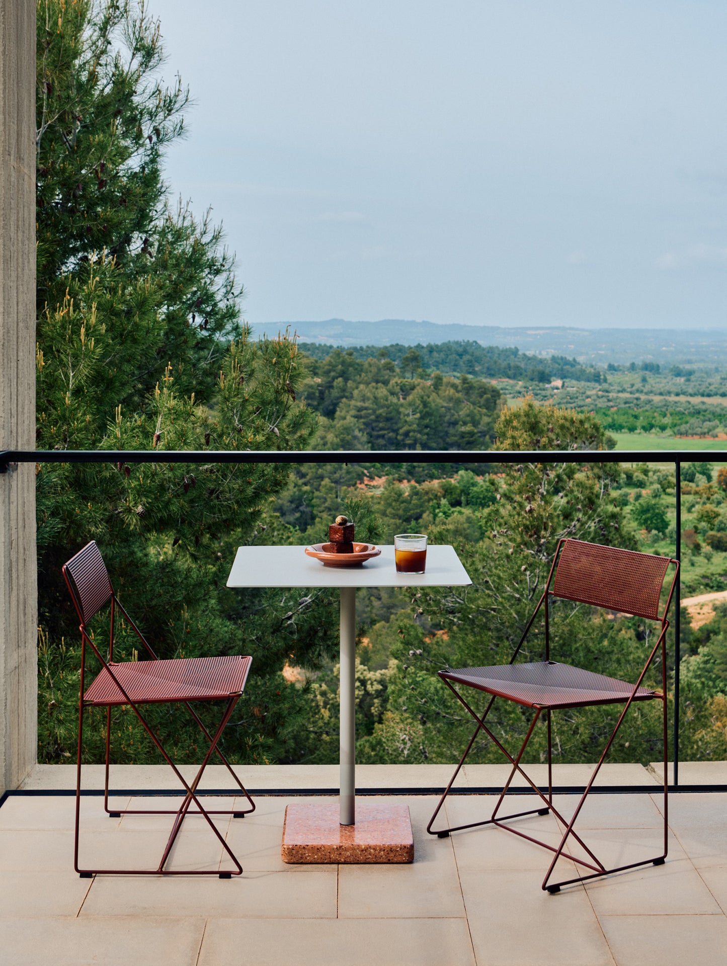 Terrazzo Table by HAY - Square Top (60 x 60 cm) / Sky Grey / Red Terrazzo
