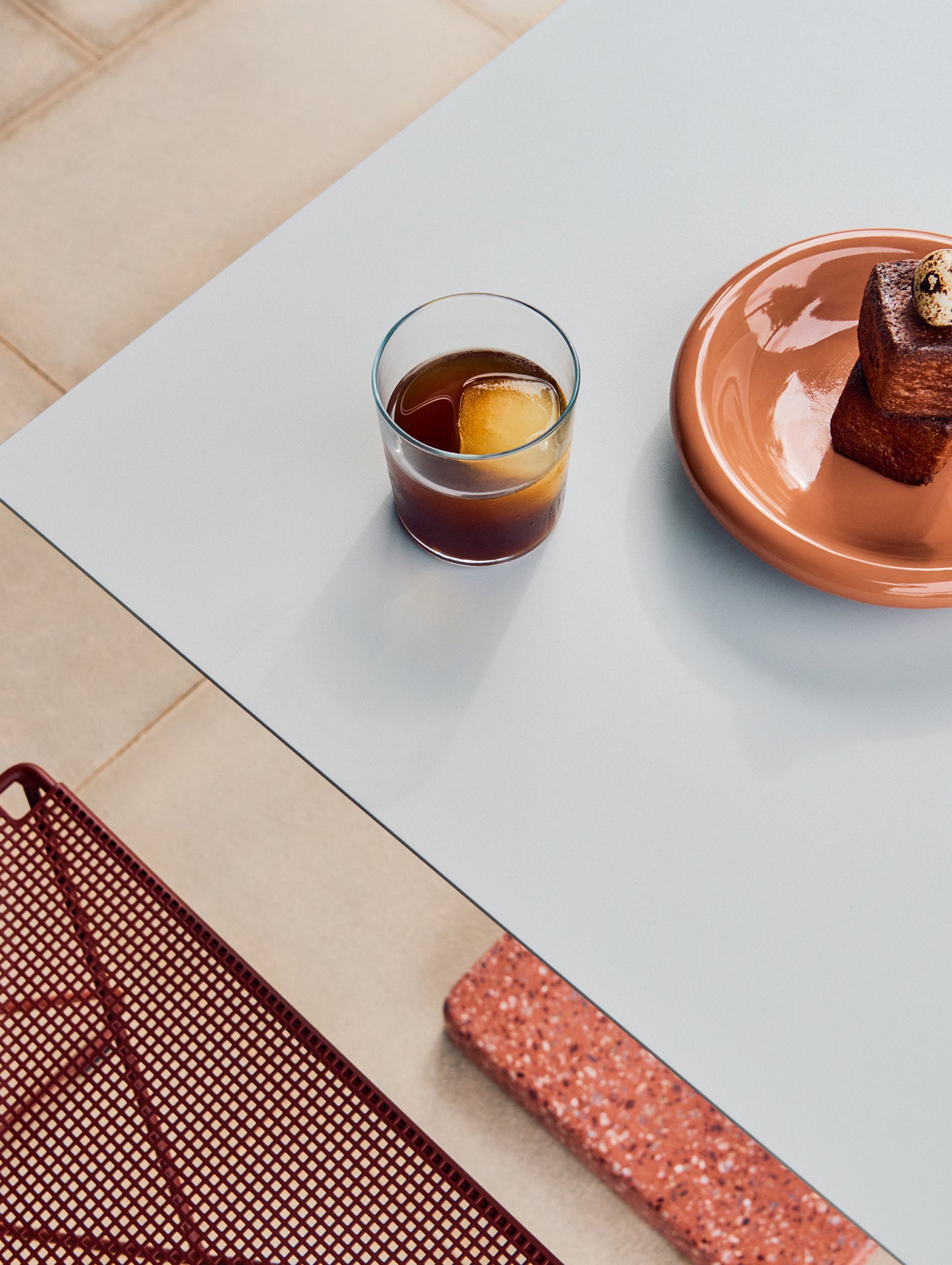 Terrazzo Table by HAY - Square Top (60 x 60 cm) / Sky Grey / Red Terrazzo