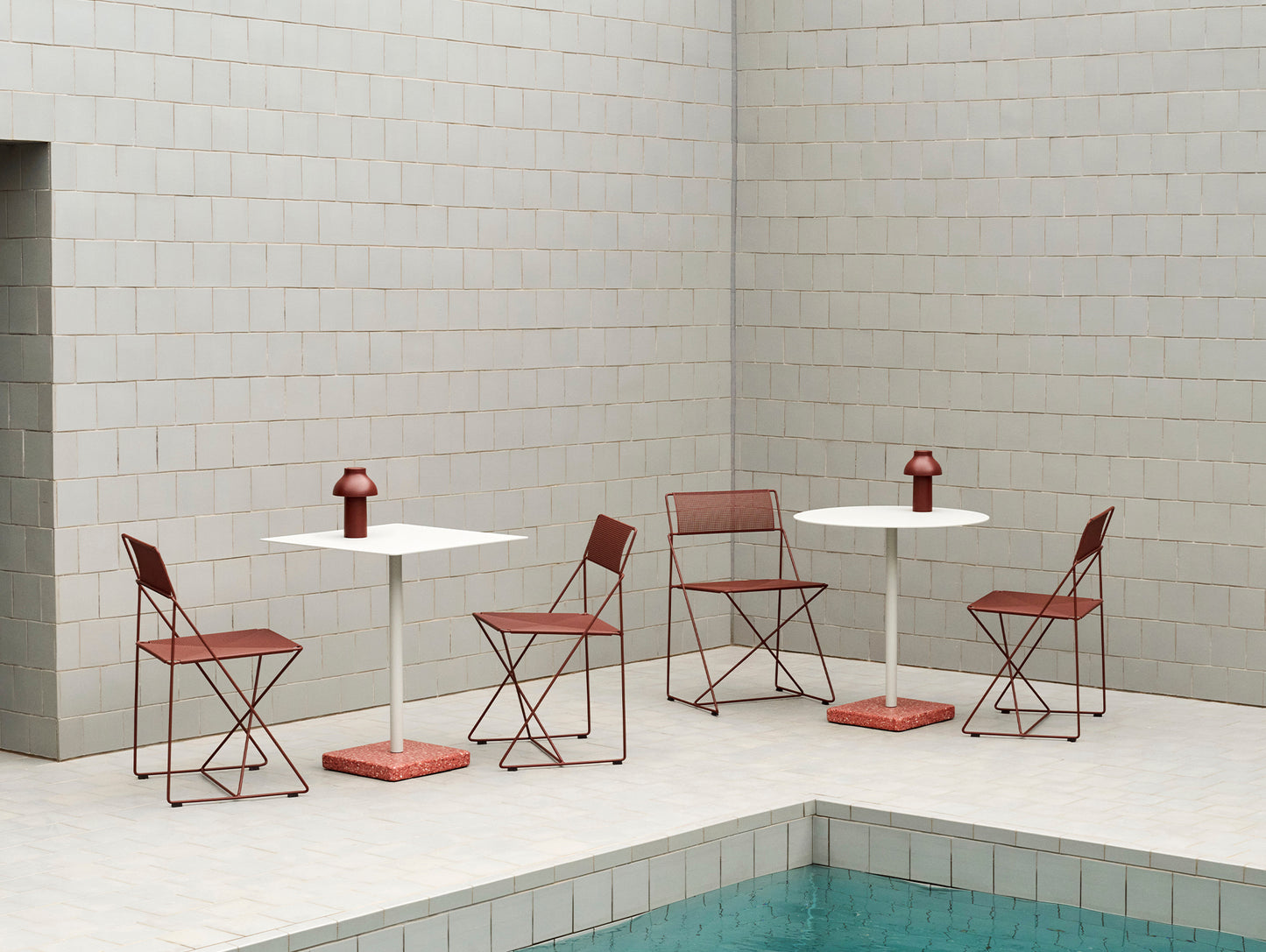 Terrazzo Table by HAY - Square Top (60 x 60 cm) / Sky Grey / Red Terrazzo