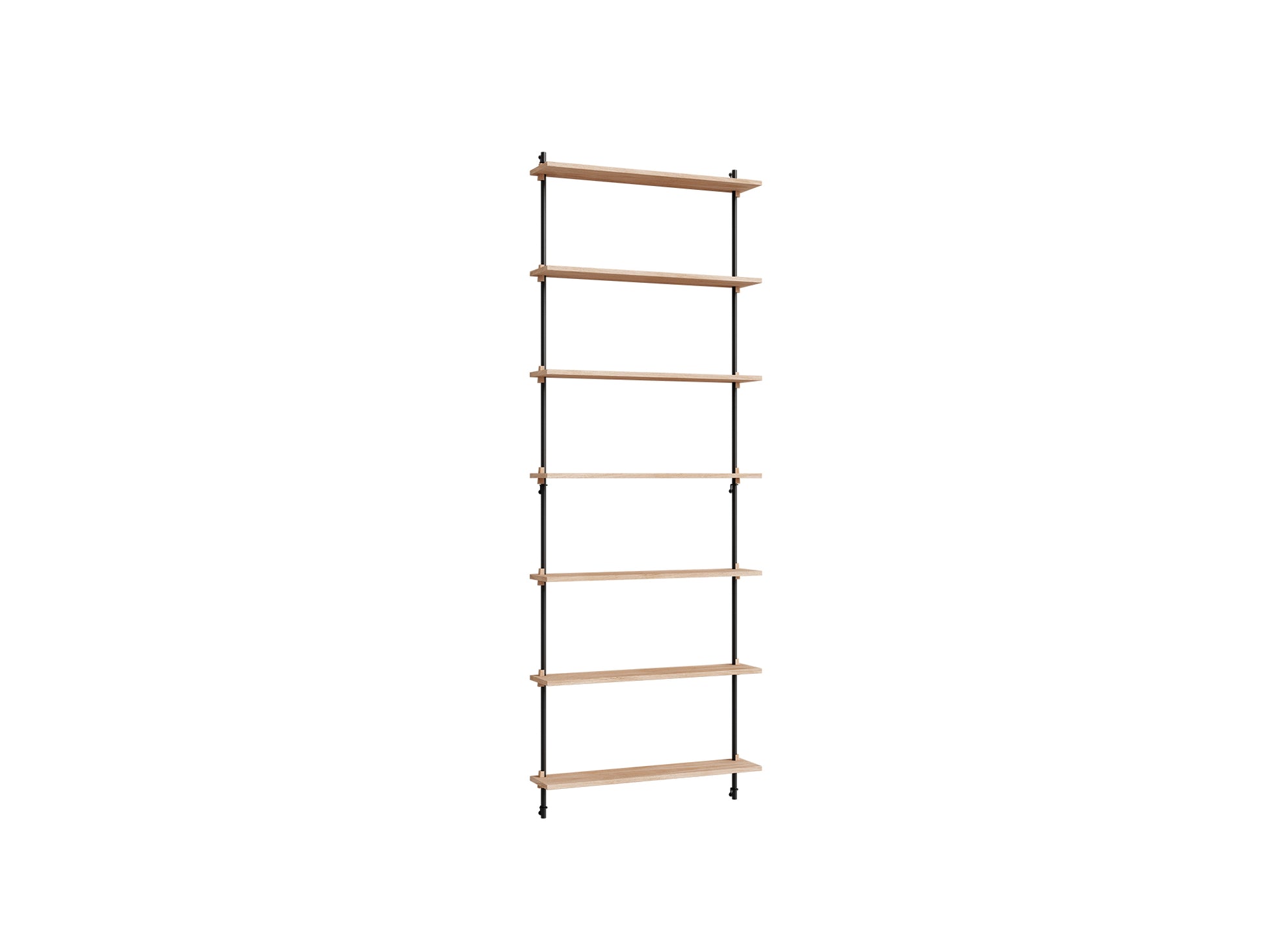 Wall Shelving System Sets (230 cm) by Moebe - WS.230.1 / Black Uprights / Oiled Oak
