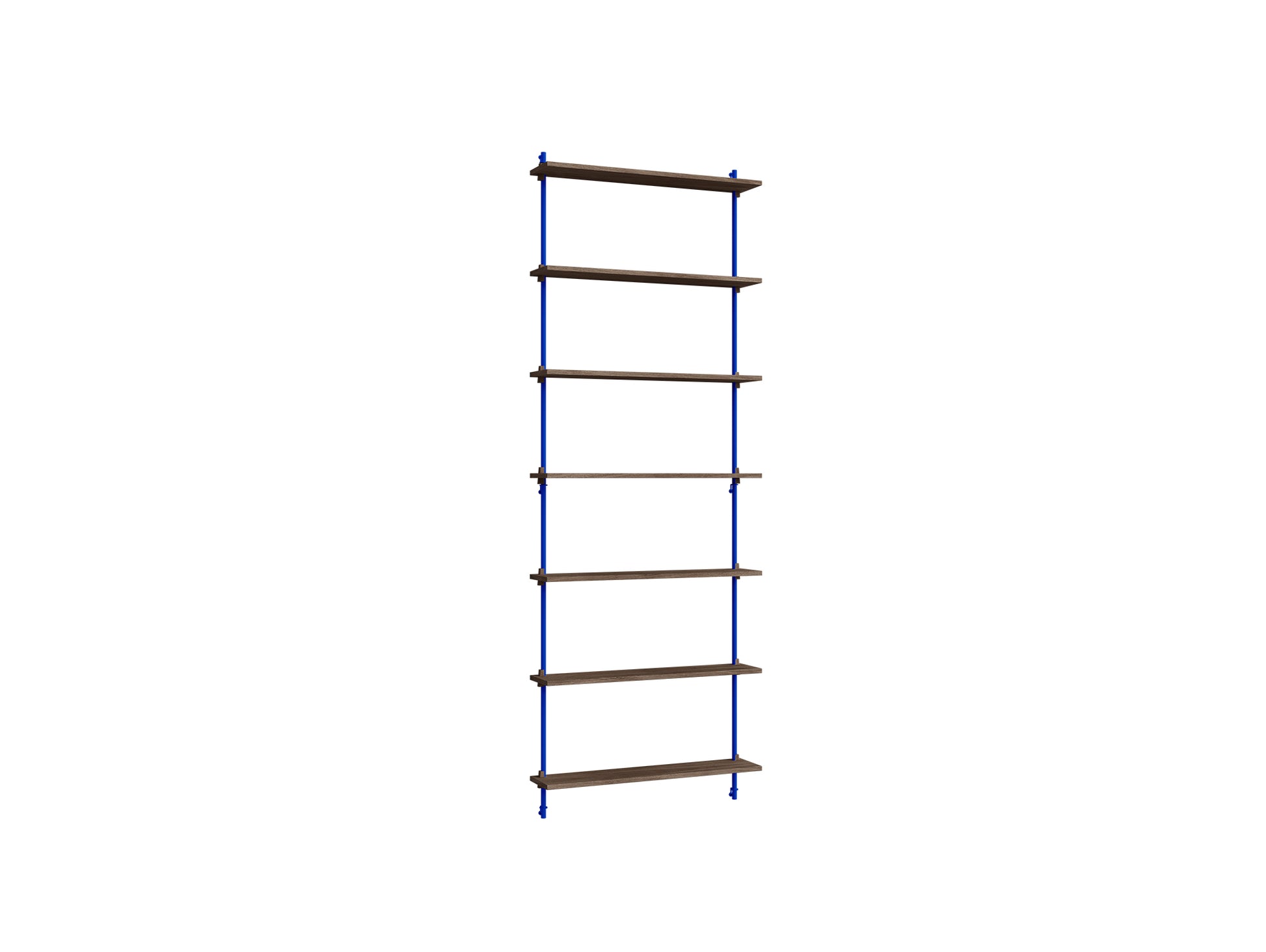 Wall Shelving System Sets (230 cm) by Moebe - WS.230.1 / Deep Blue Uprights / Smoked Oak