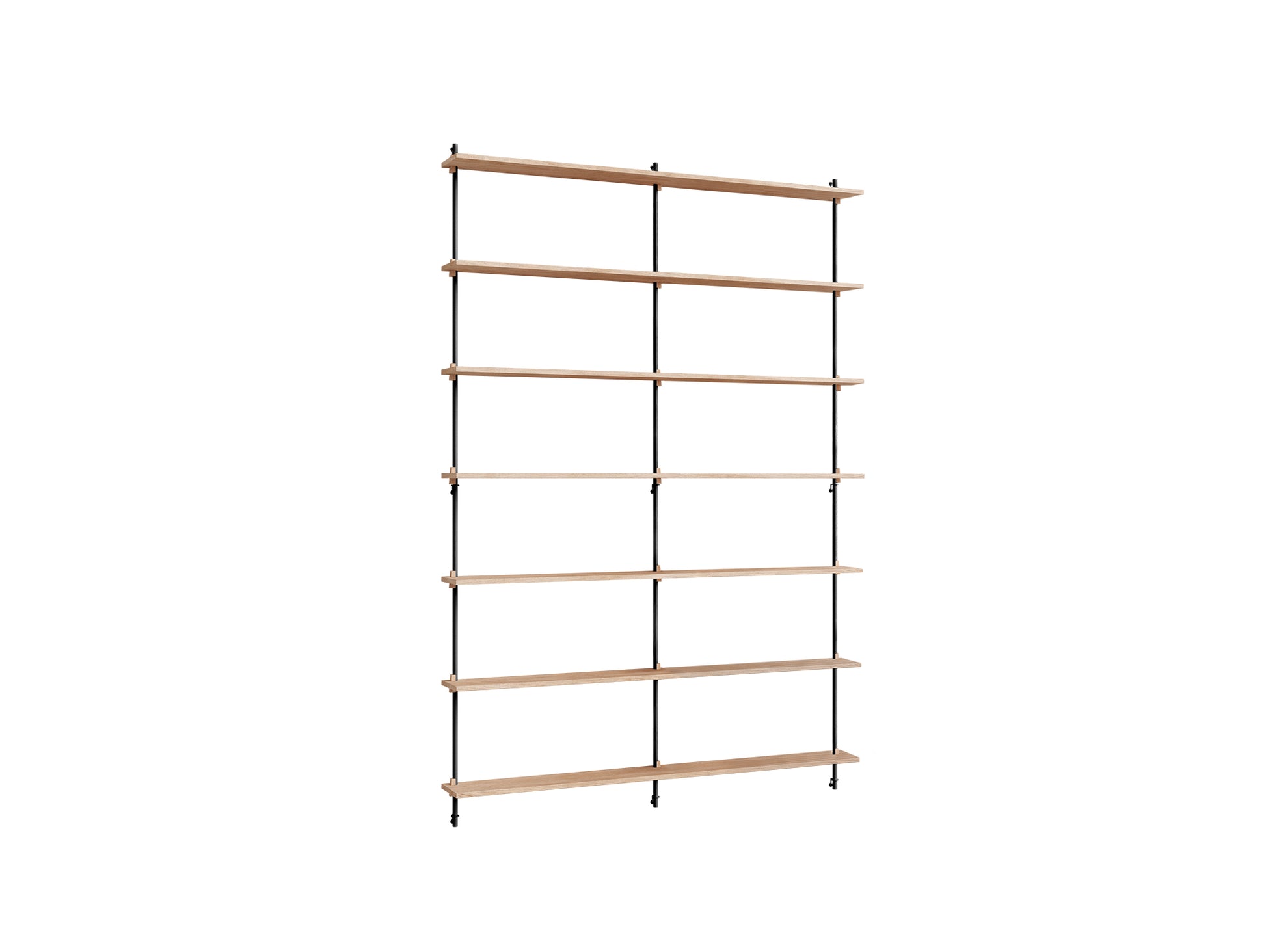 Wall Shelving System Sets (230 cm) by Moebe - WS.230.2.B / Black Uprights / Oiled Oak