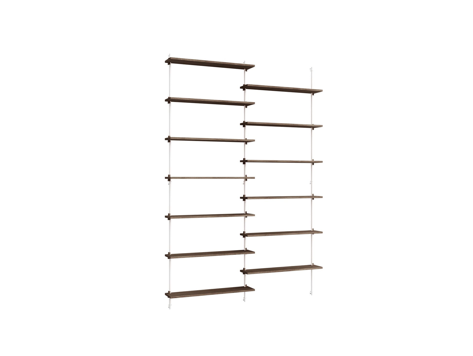 Wall Shelving System Sets (230 cm) by Moebe - WS.230.2 / White Uprights / Smoked Oak