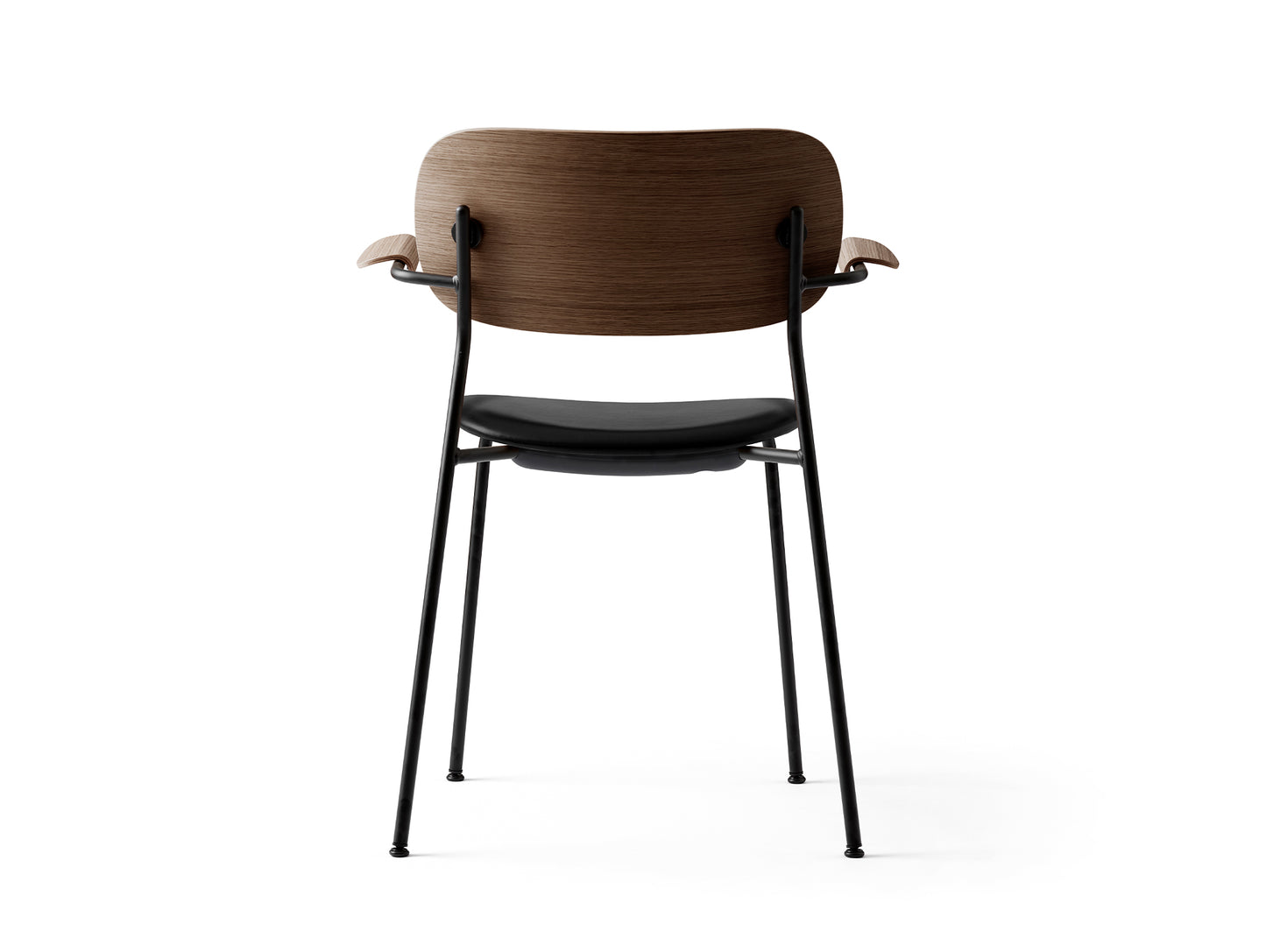 Co Dining Chair Upholstered by Menu - With Armrest / Black Powder Coated Steel / Dark Oak / Black Dakar Leather
