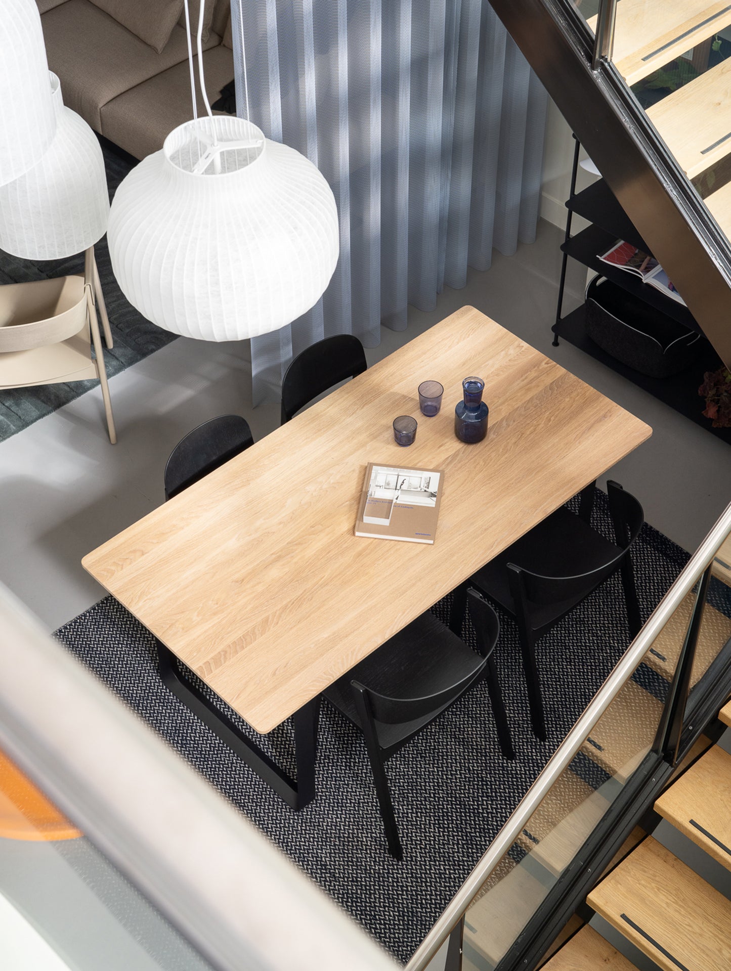 70/70 Table - Solid Oak Table Top with Black Base