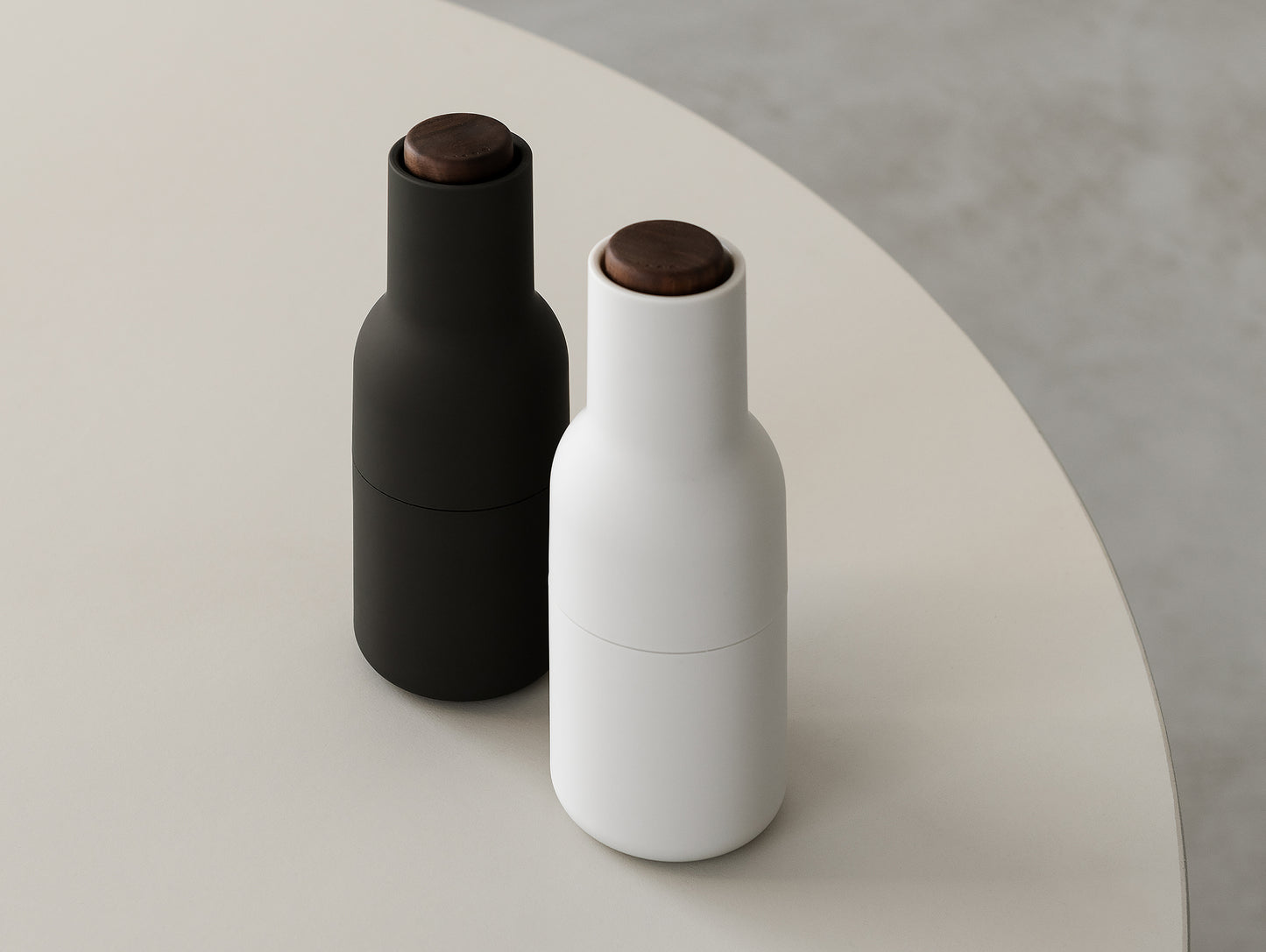 Menu Bottle Grinders (Walnut top) - Ash and Carbon