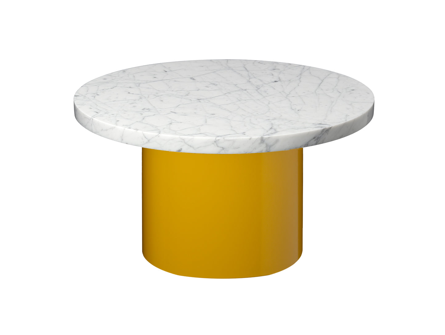 CT09 Enoki Side Table by e15 - (D55 H30 cm) Bianco Carrara Marble Tabletop / Honey Yellow Steel Base