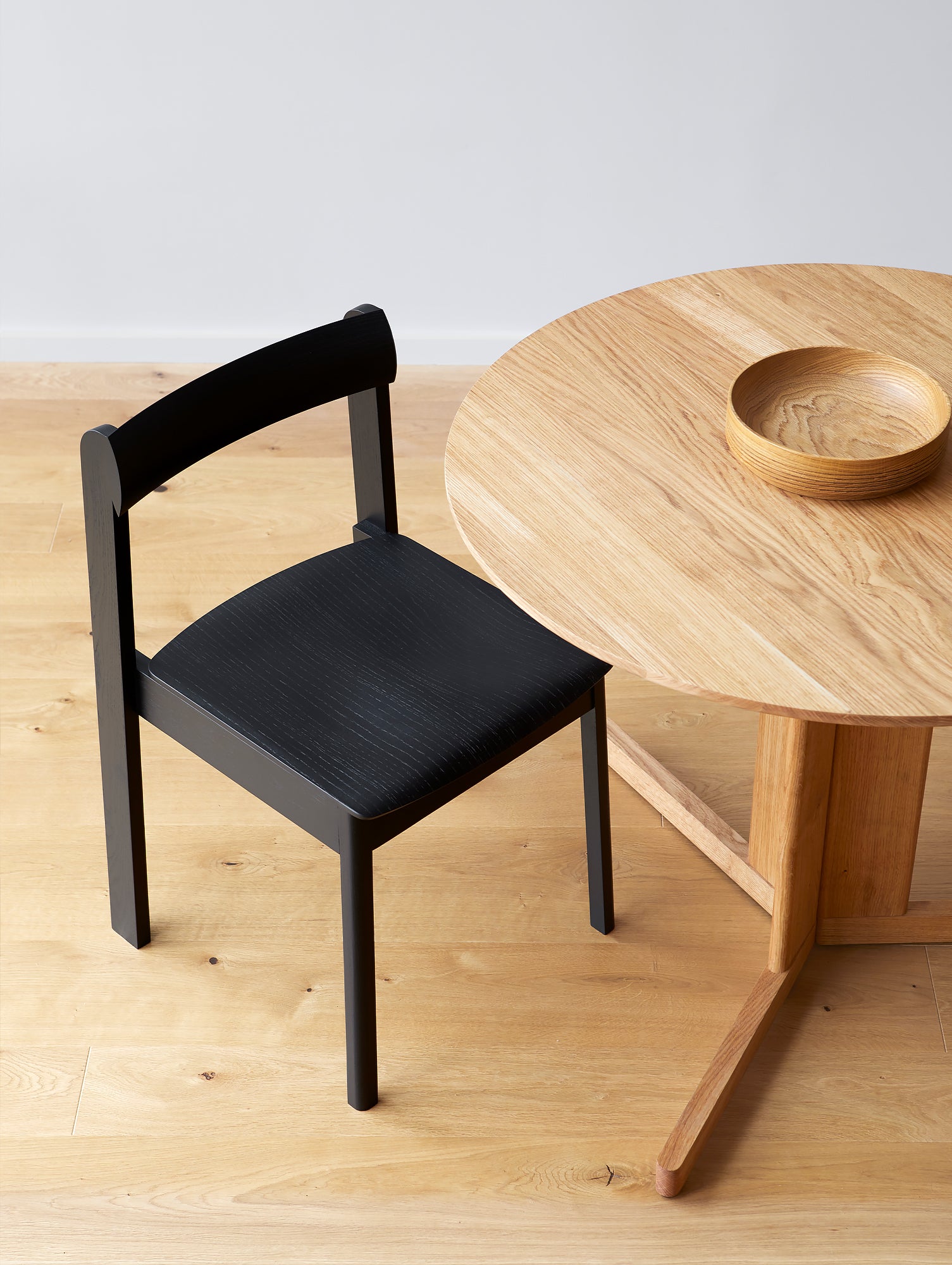 Blueprint Chair in Black Painted Ash with oiled oak Trefoil Table by Form & Refine
