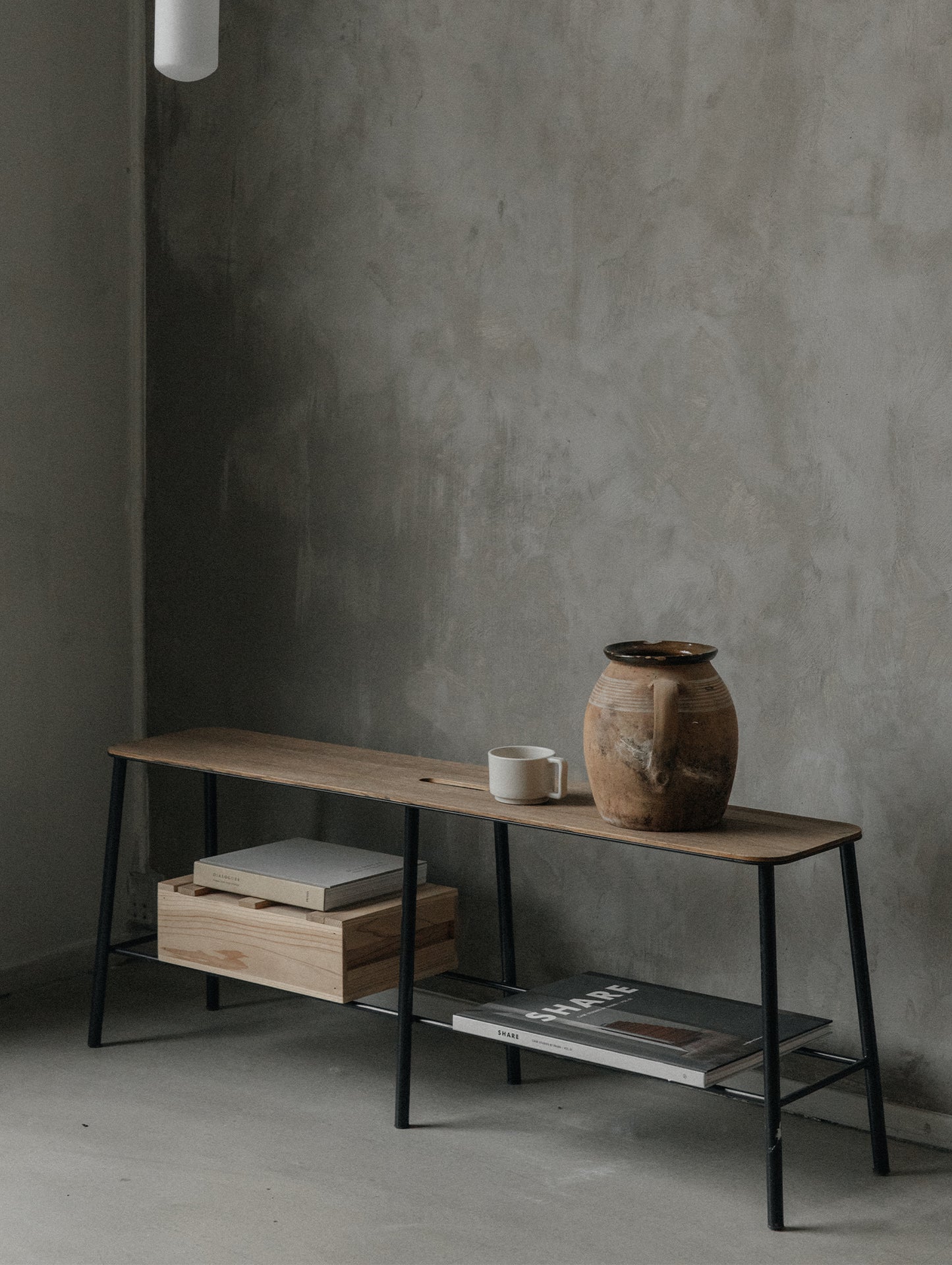 Frama Adam Bench - Oak Top / Black Steel Powder Coated Steel Frame